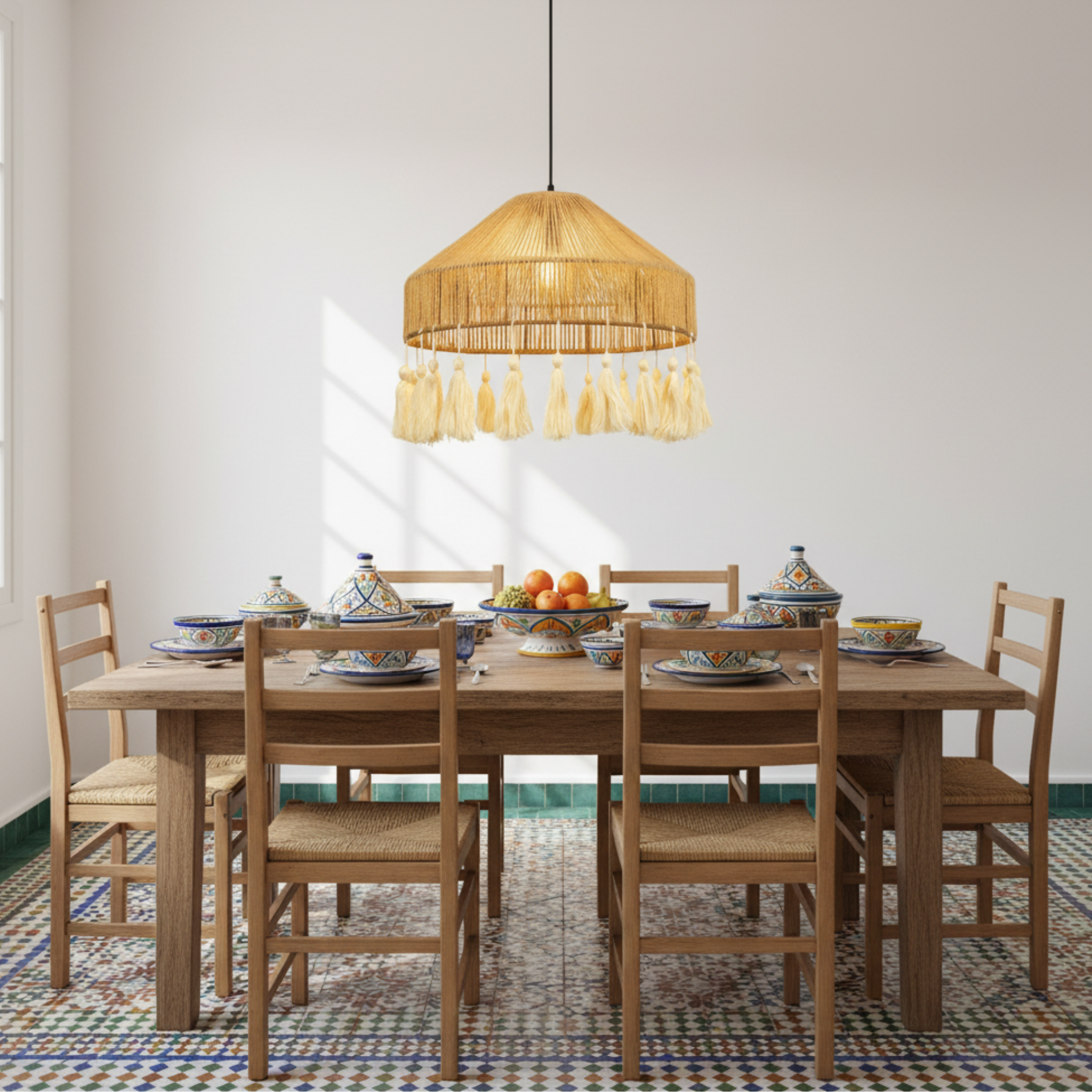 Suspension "Elyssa" Double Niveau en Jute Naturel et Pompons