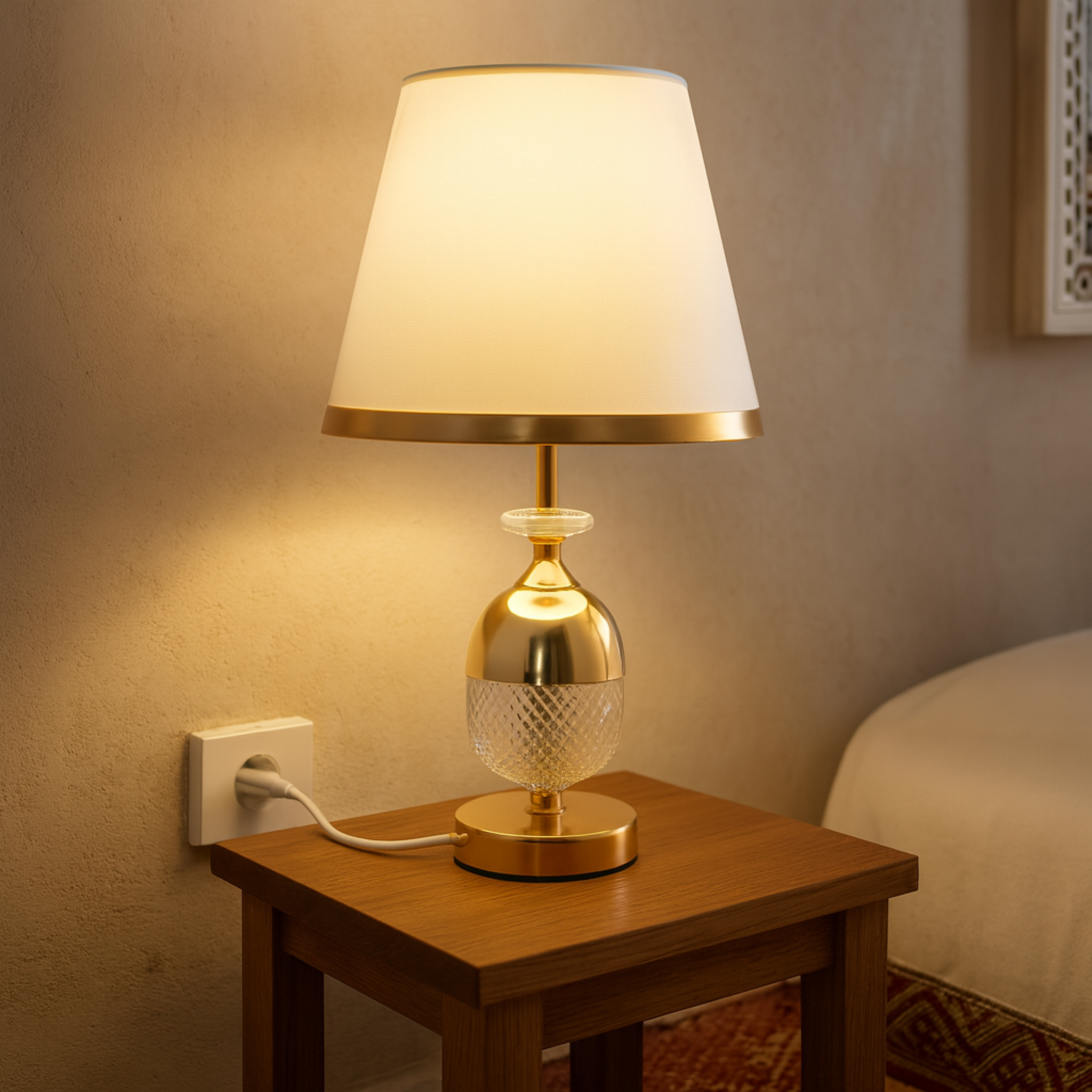 Lampe de chevet dorée en verre taillé | Veilleuse élégante | Fiolla Home