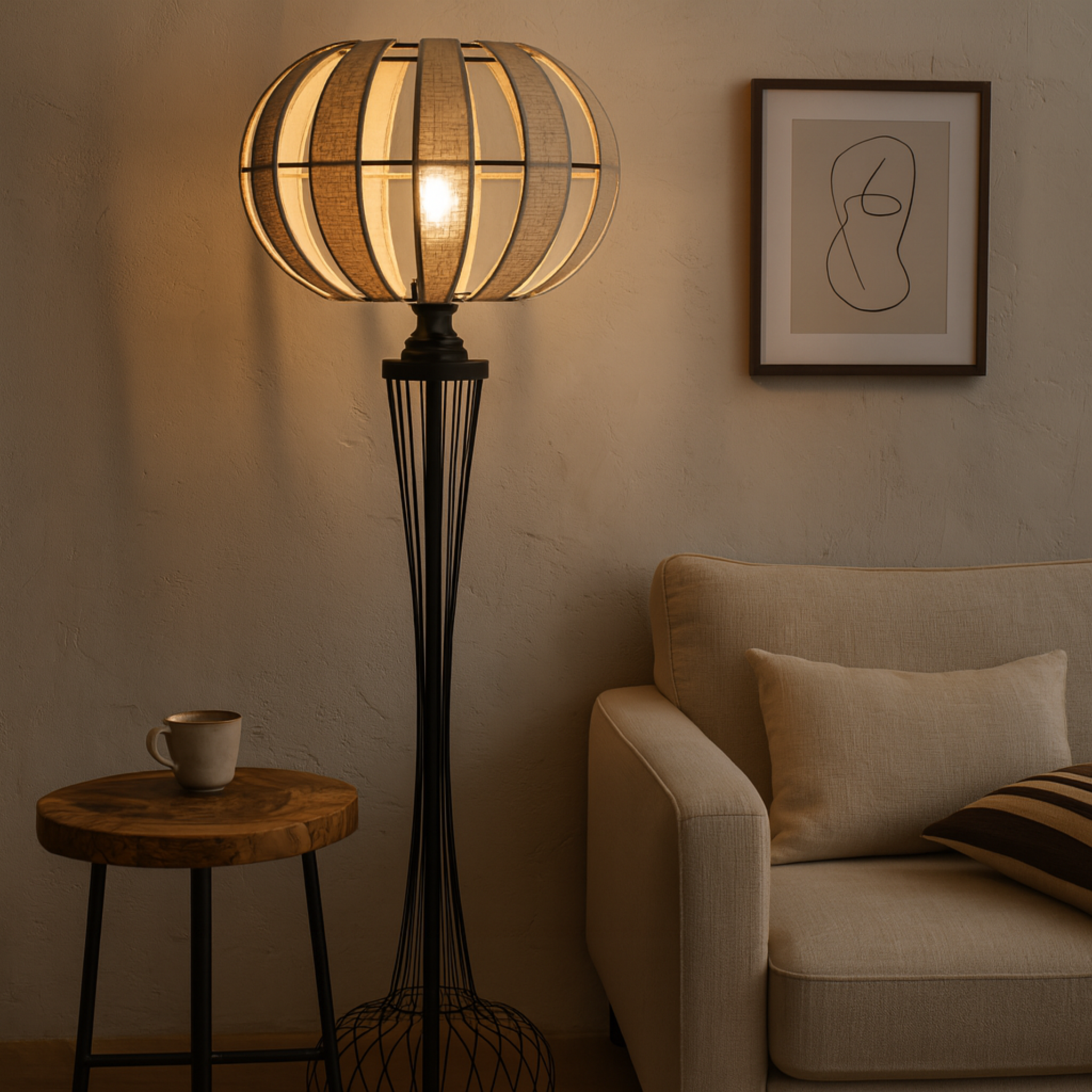 Lampadaire Design en Jute & Métal Noir | Luminaire Artisanal | Tunisie