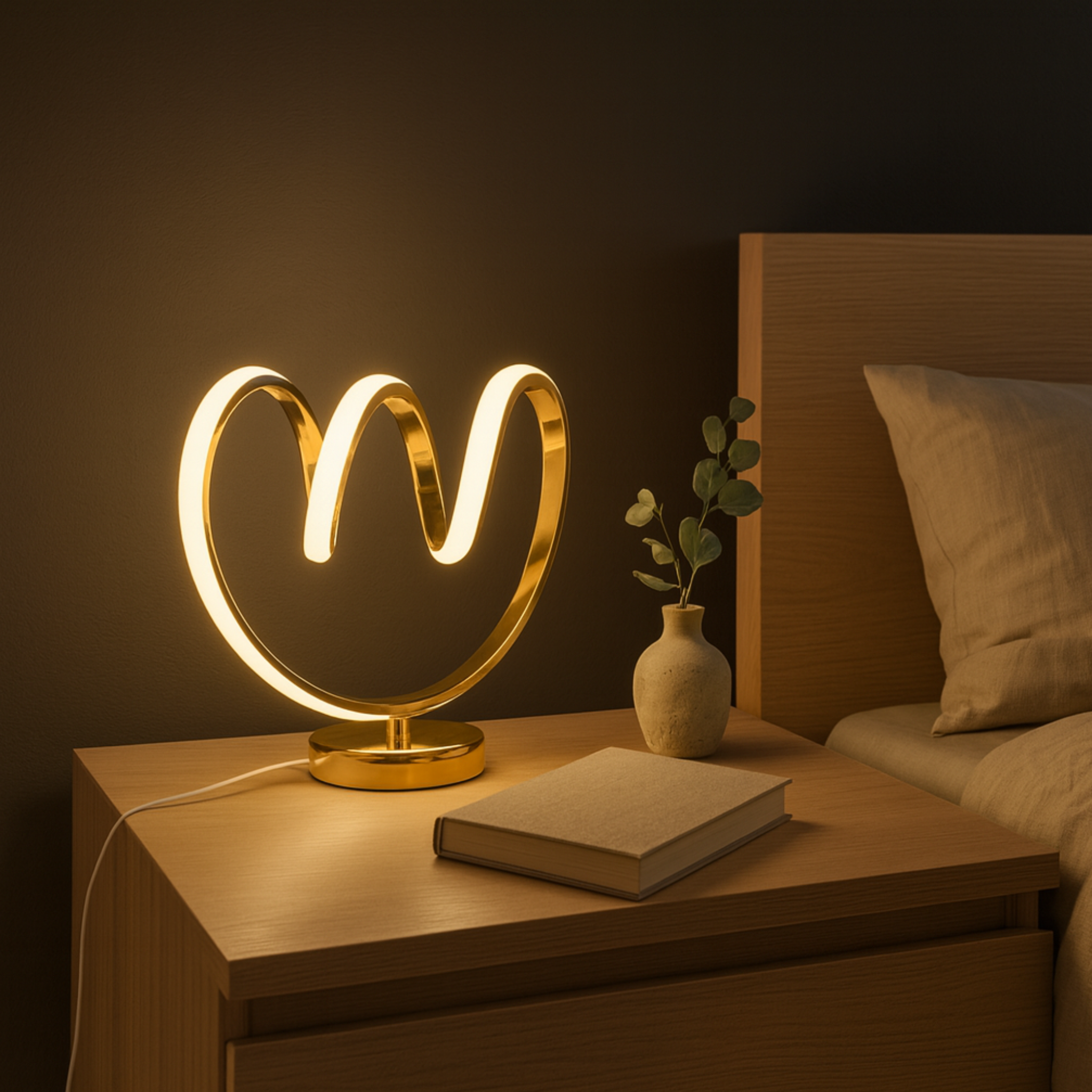 Veilleuse Spirale LED Dorée | Lampe de Bureau Chic | Fiolla Home