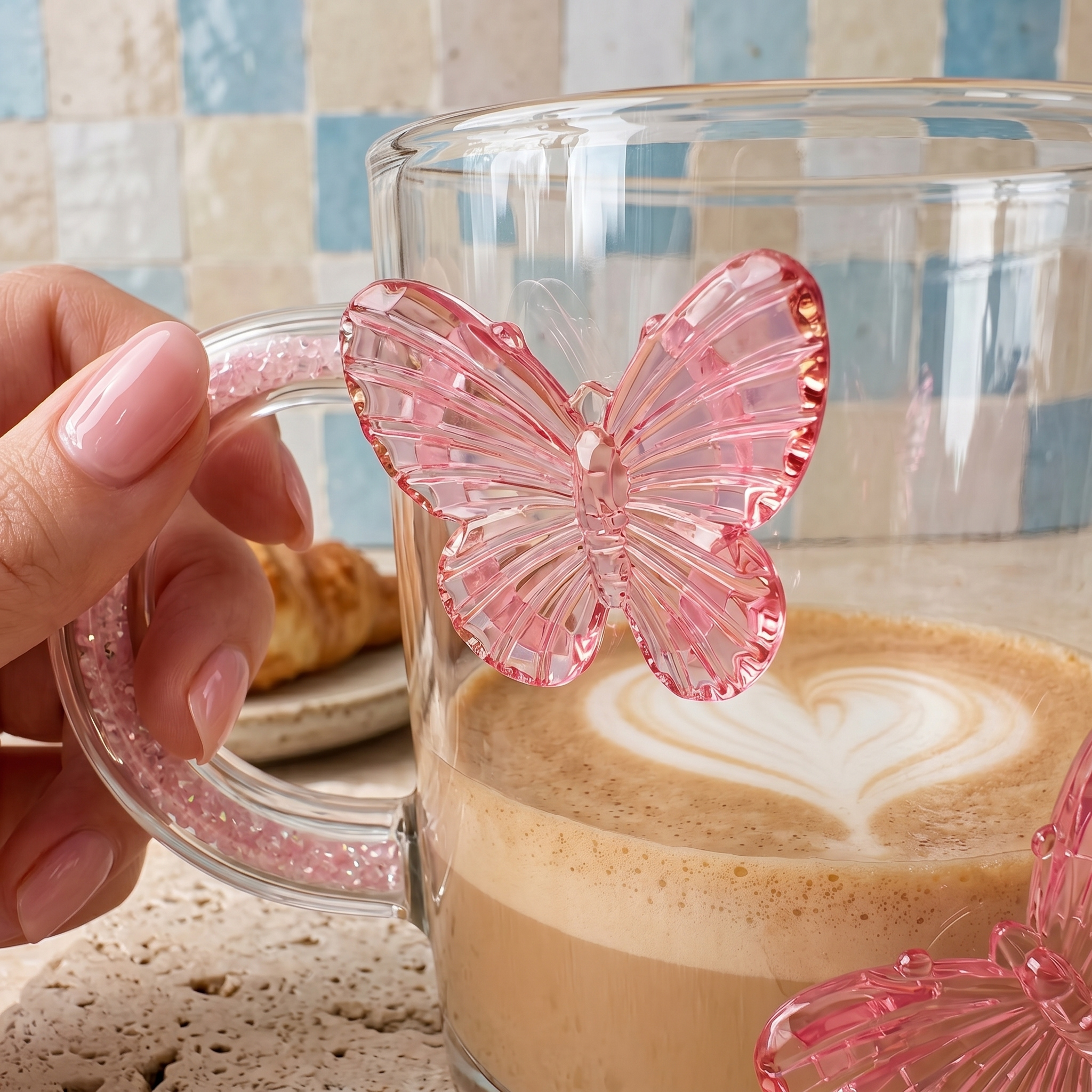 Mug Verre Papillon Tunisie | Tasse Café Cristal Rose | Fiolla Home