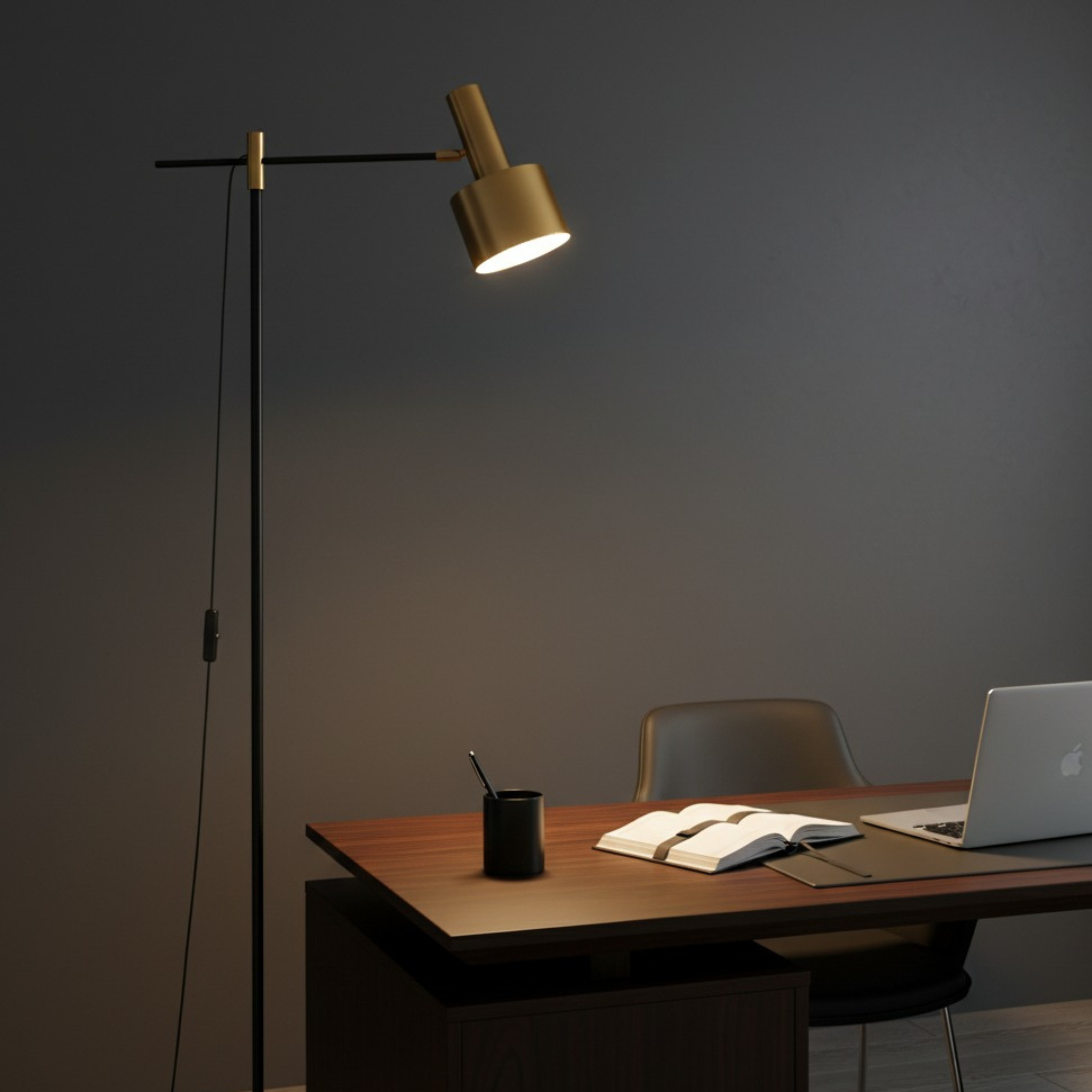 Lampadaire LED Tunisie — Moderne Noir & Laiton, Tête Orientable