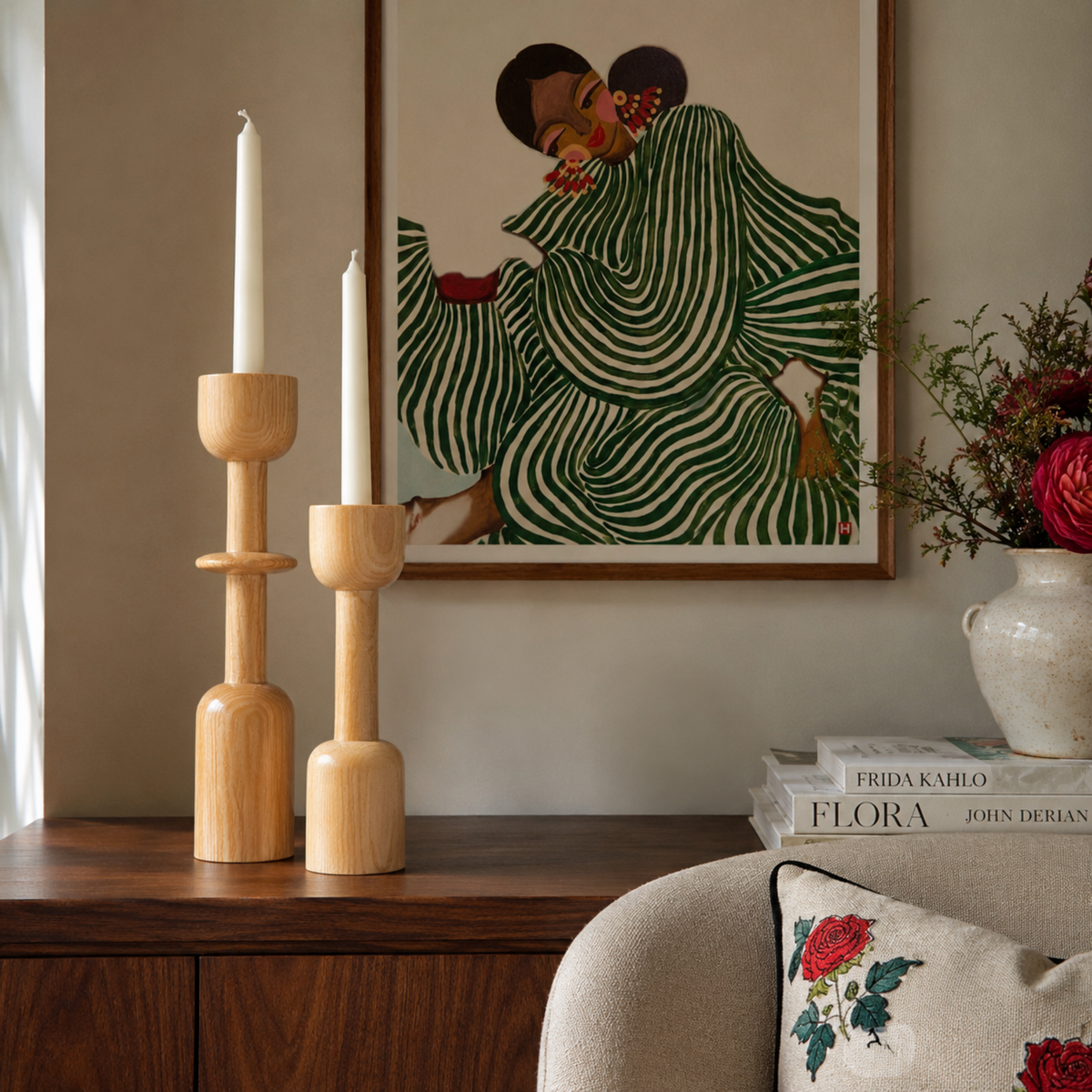 Lot 2 Bougeoirs Bois Tunisie | Porte-Bougies Clair Artisanal | Fiolla Home