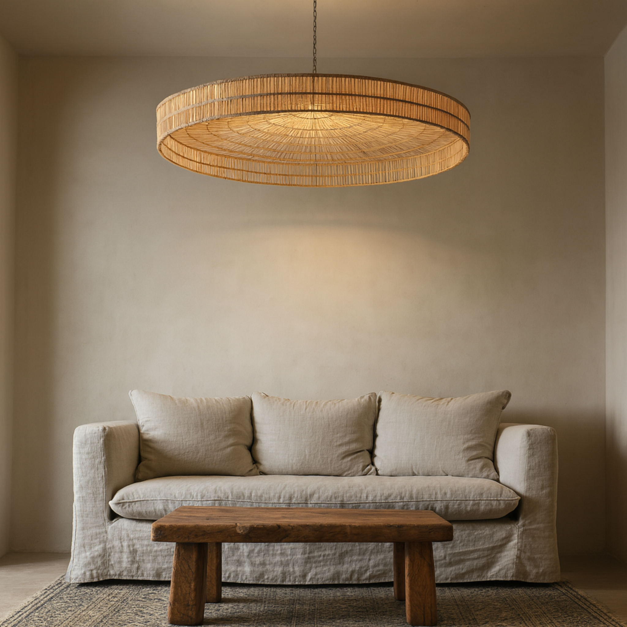 Suspension en dattier disque | Halo large, chaîne métal | Fiolla Home