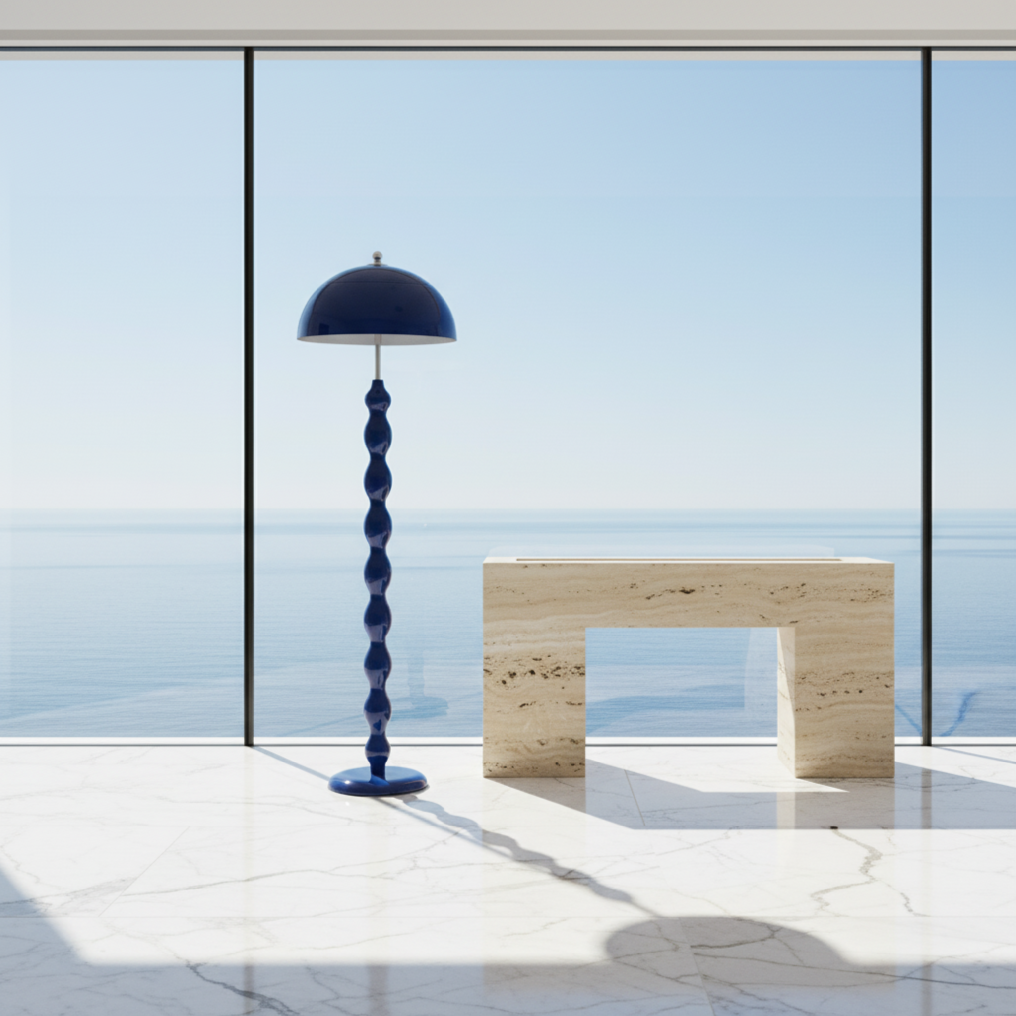 Lampadaire Design "Totem" Bleu | Luminaire Salon Style Nature & Rétro Tunisie