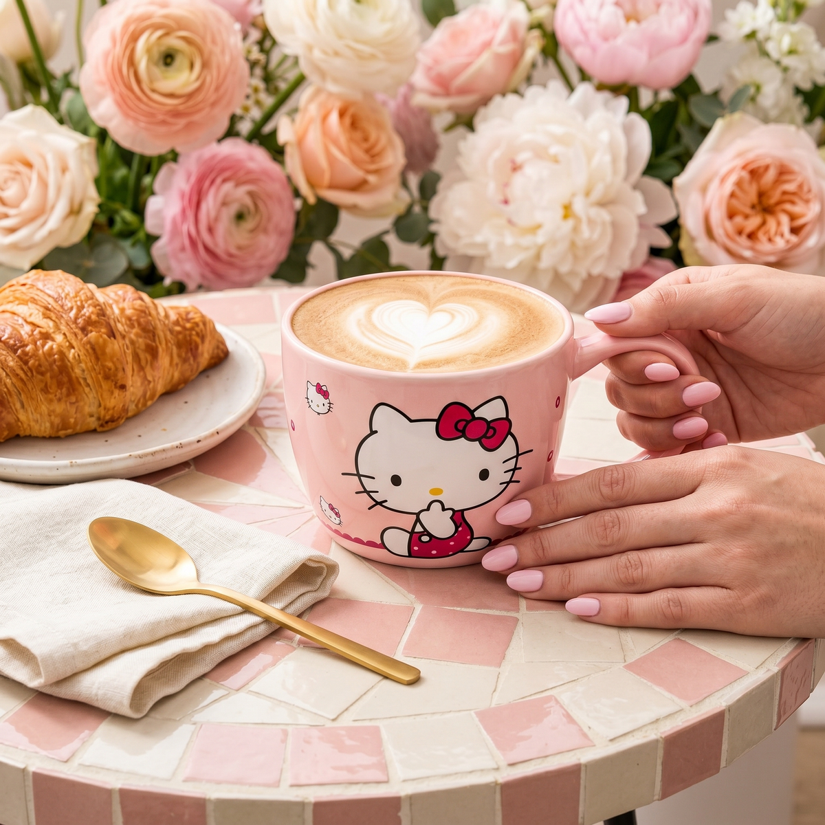 Mug Chat Rose Tunisie | Tasse Café Céramique Kawaii | Fiolla Home