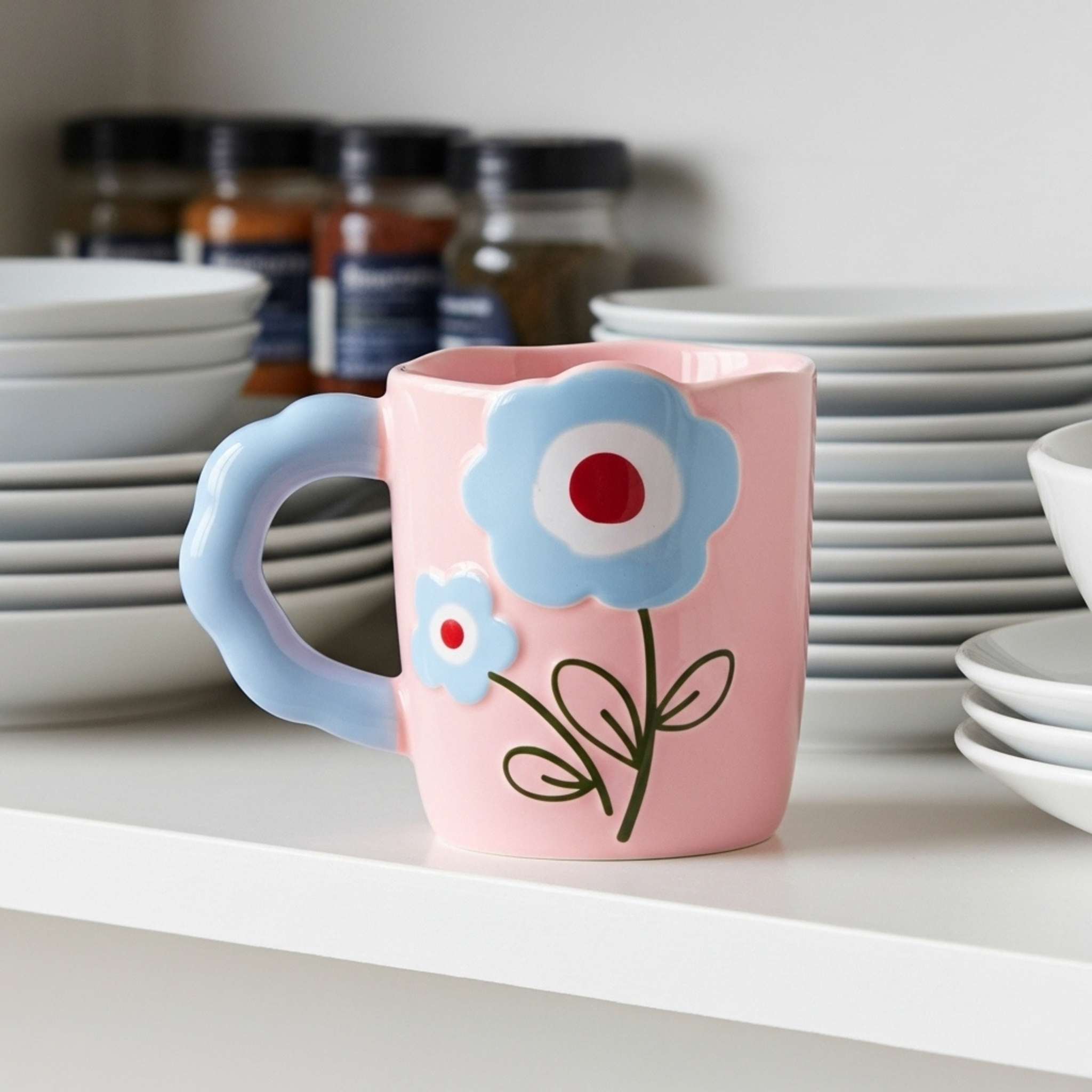 Mug rose motif fleurs – Idée cadeau café/thé Tunisie