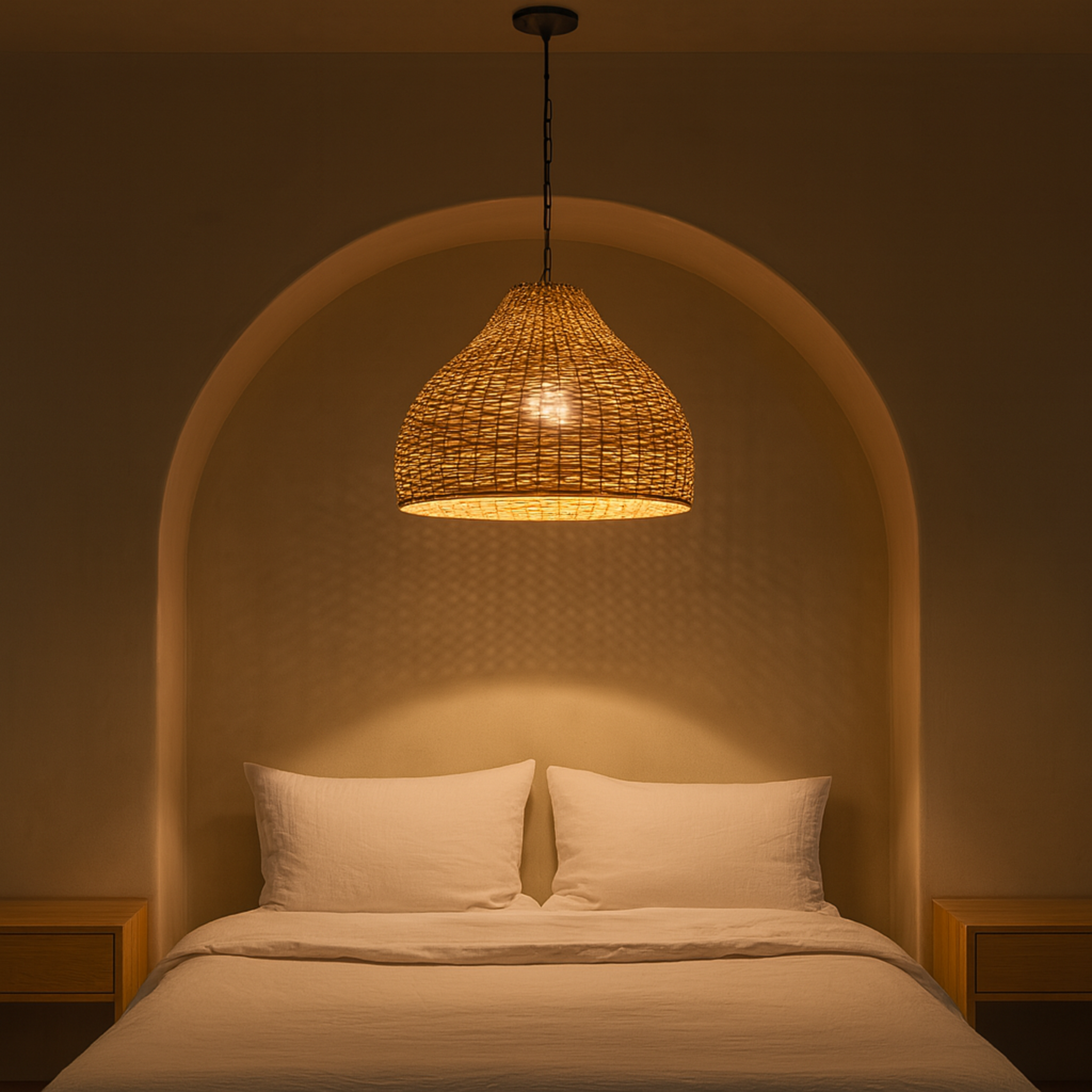 Suspension rotin sculptée | Éclairage doux & naturel | Fiolla Home