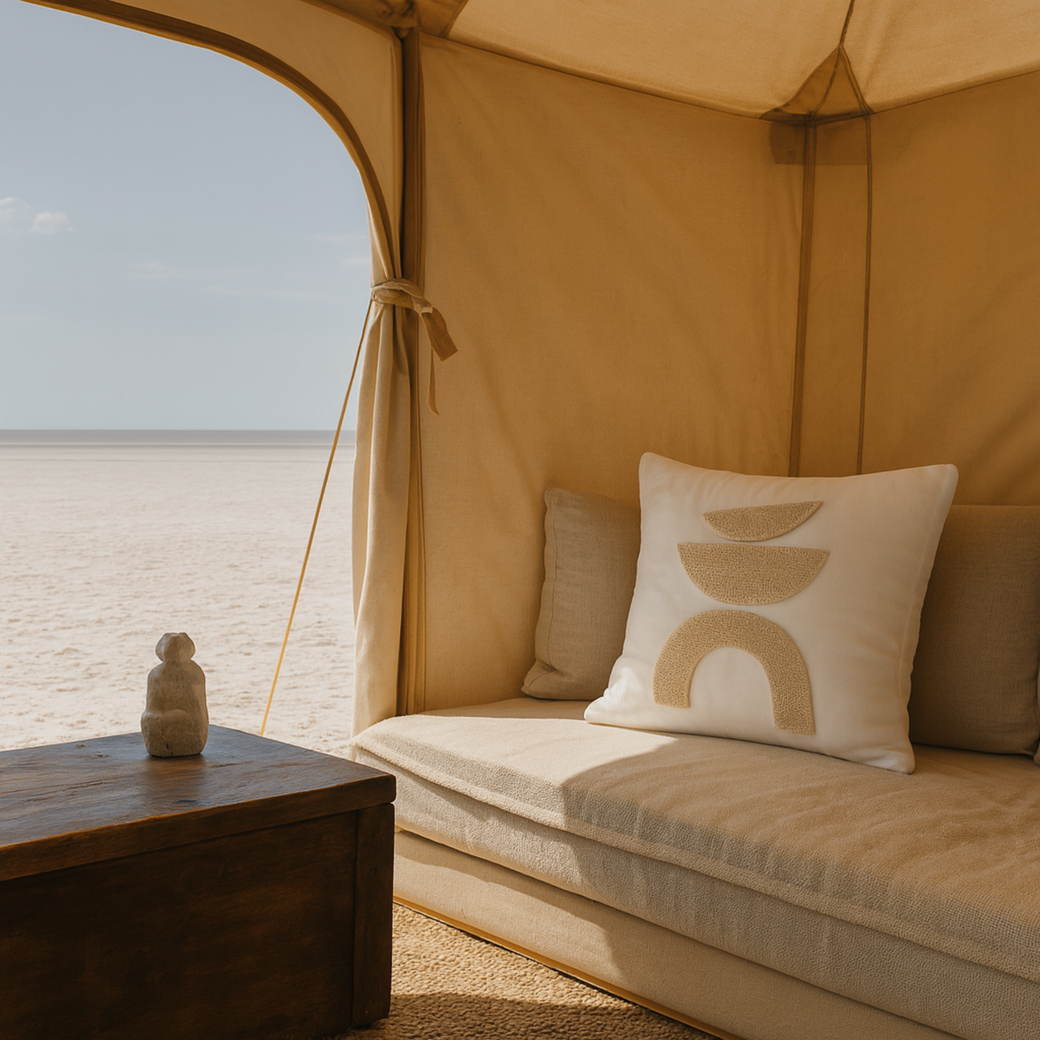 Coussin Géométrique Beige Tunisie – Totem Minimal | Fiolla Home