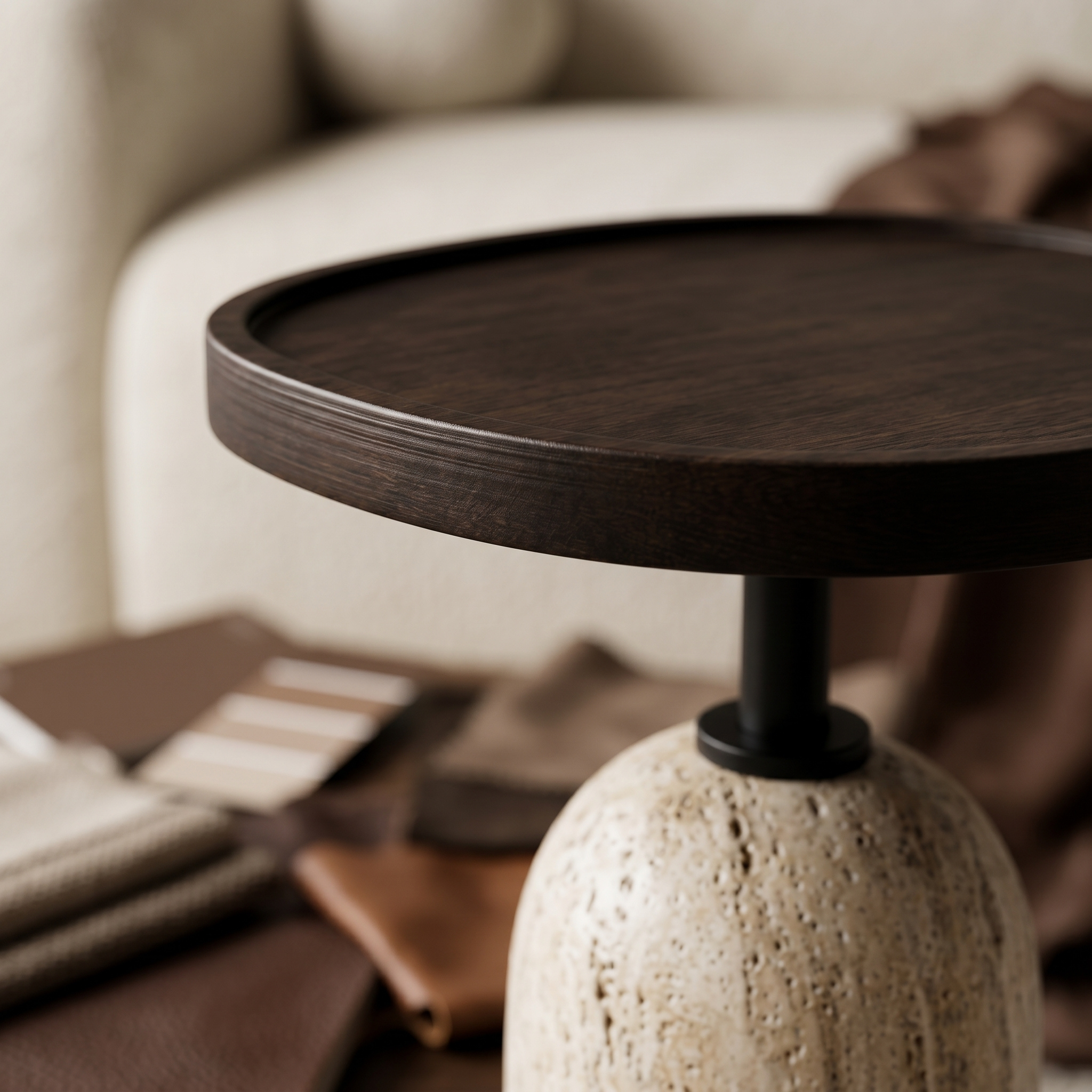 Table d'Appoint Ronde Travertin & Bois | Design | Fiolla Home