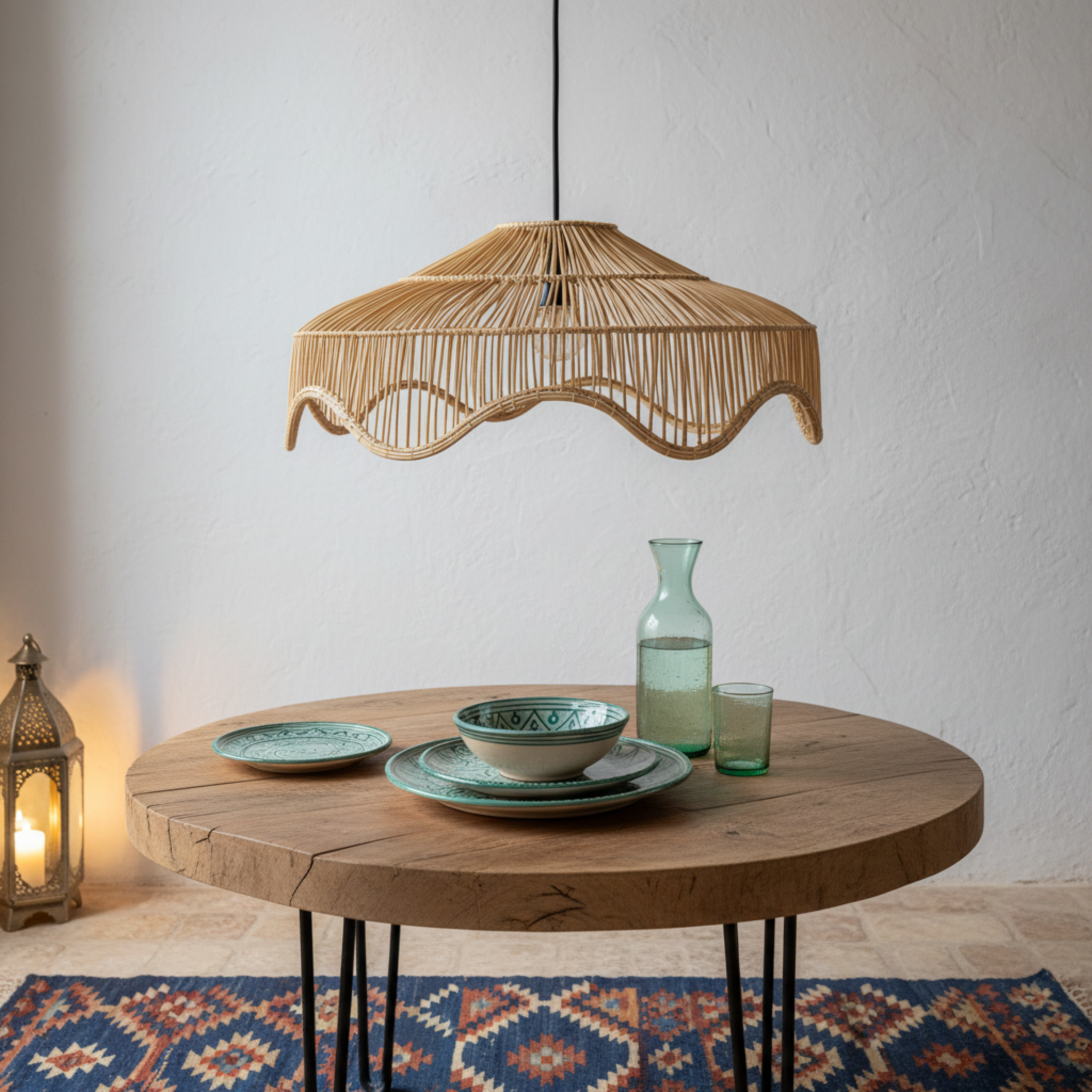 Lustre en Fibres de Palmier – Suspension Handmade Tunisie