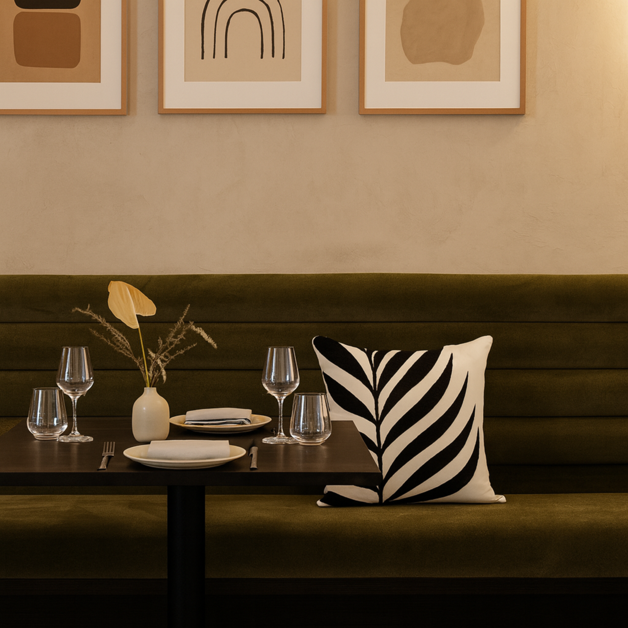 Coussin Décoratif Tunisie – Motif Feuille Noir & Blanc | Fiolla Home