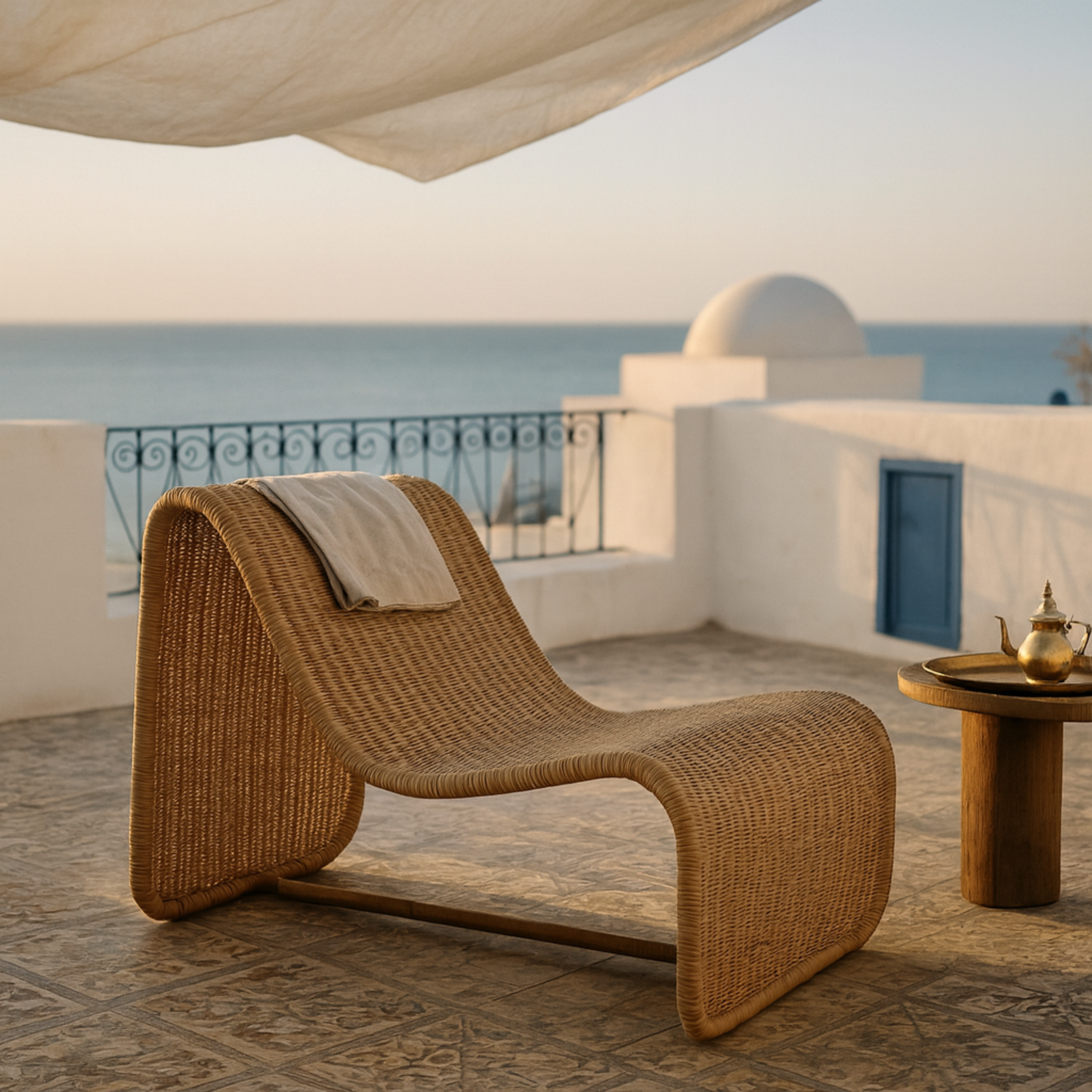 Chaise Longue en Rotin Naturel | Style Contemporain & Relax | Fiolla Home