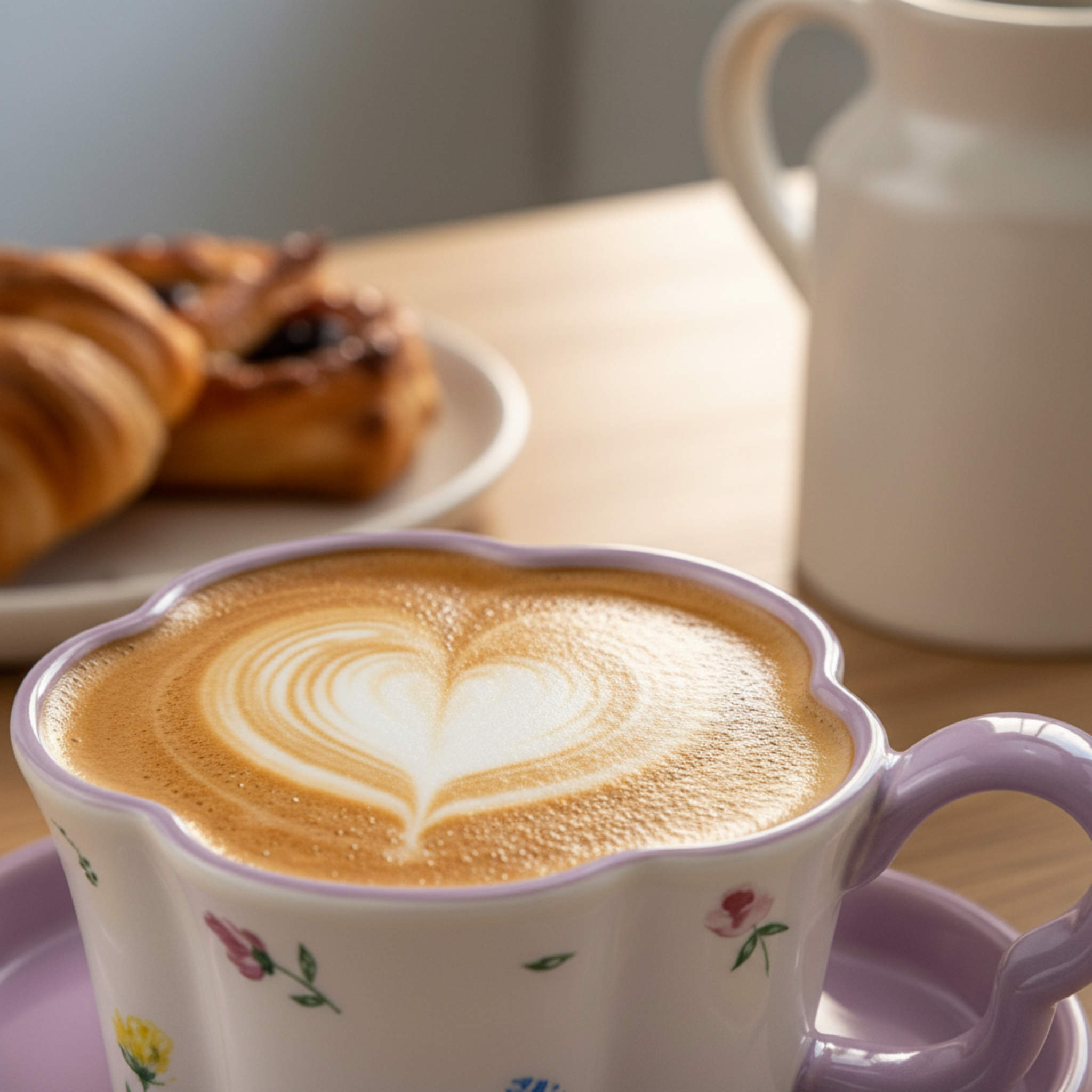 Mug Fleur Céramique Lilas & Soucoupe – Idée Cadeau Cute Tunisie