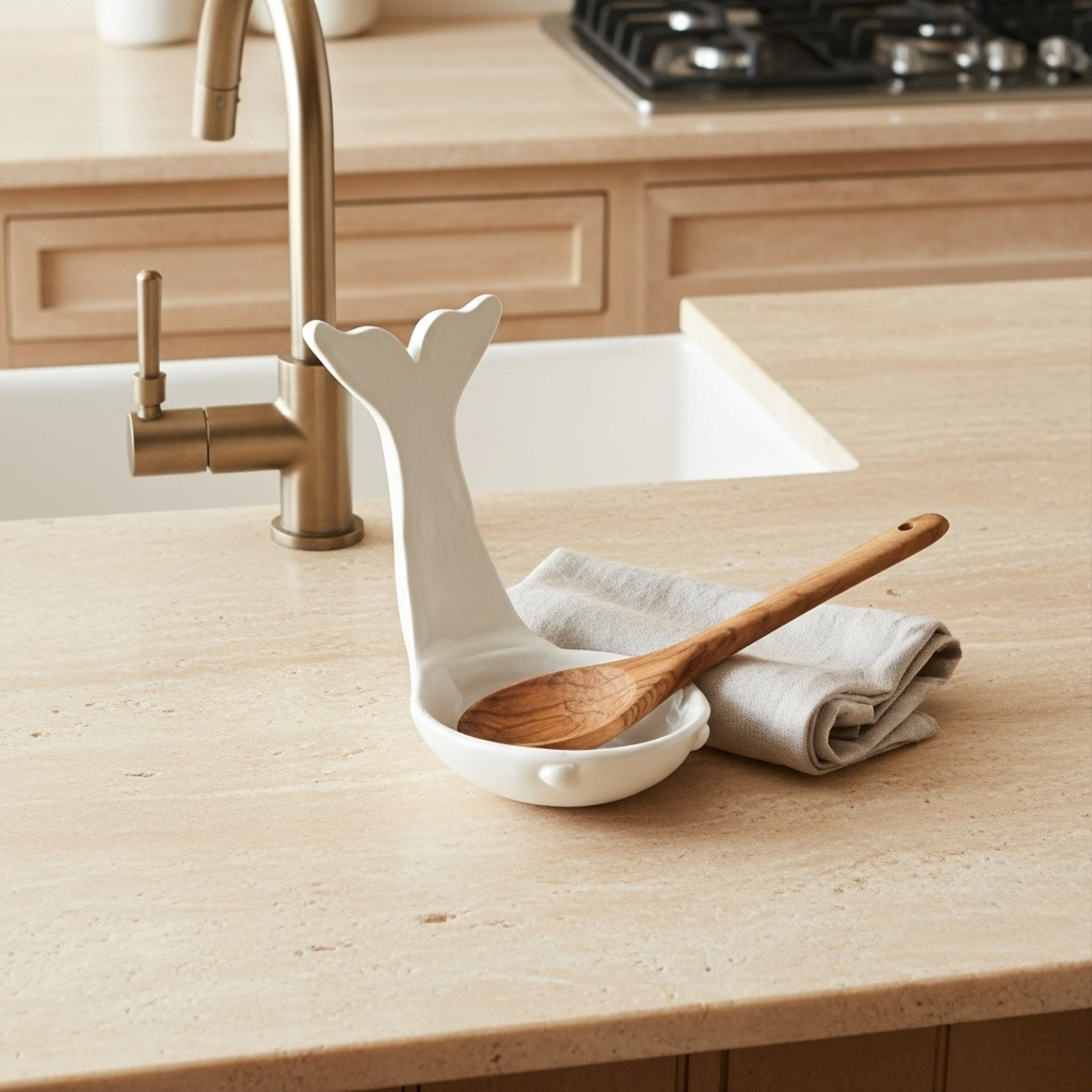 Repose-cuillère en céramique – Blanc, Handmade