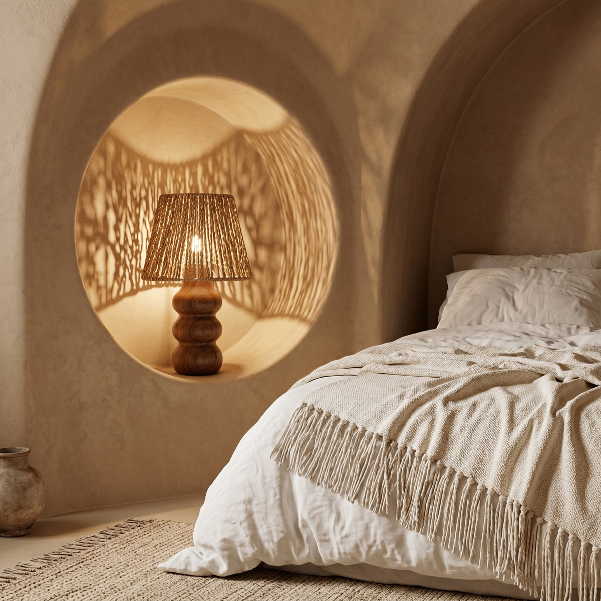 Lampe à Poser Artisanale | Design Bois & Fibre Boho | Fiolla Home