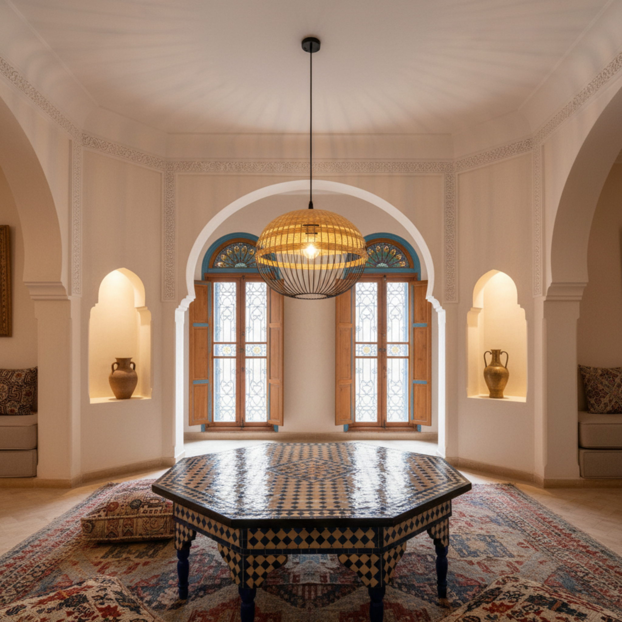 Suspension Sphérique Fibres Végétales & Métal | Design Bohème Chic | Tunisie