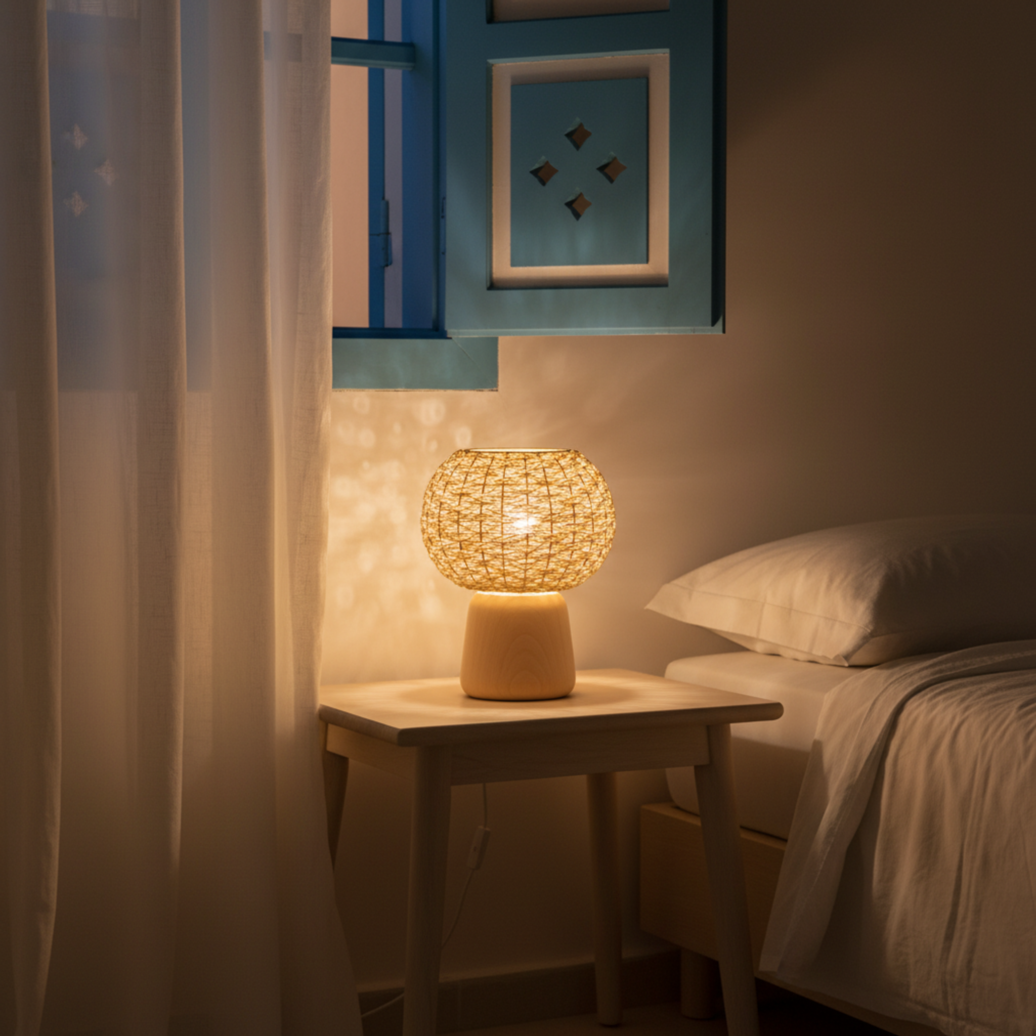 Veilleuse Nour El Leyl – Lampe de chevet bois handmade Tunisie