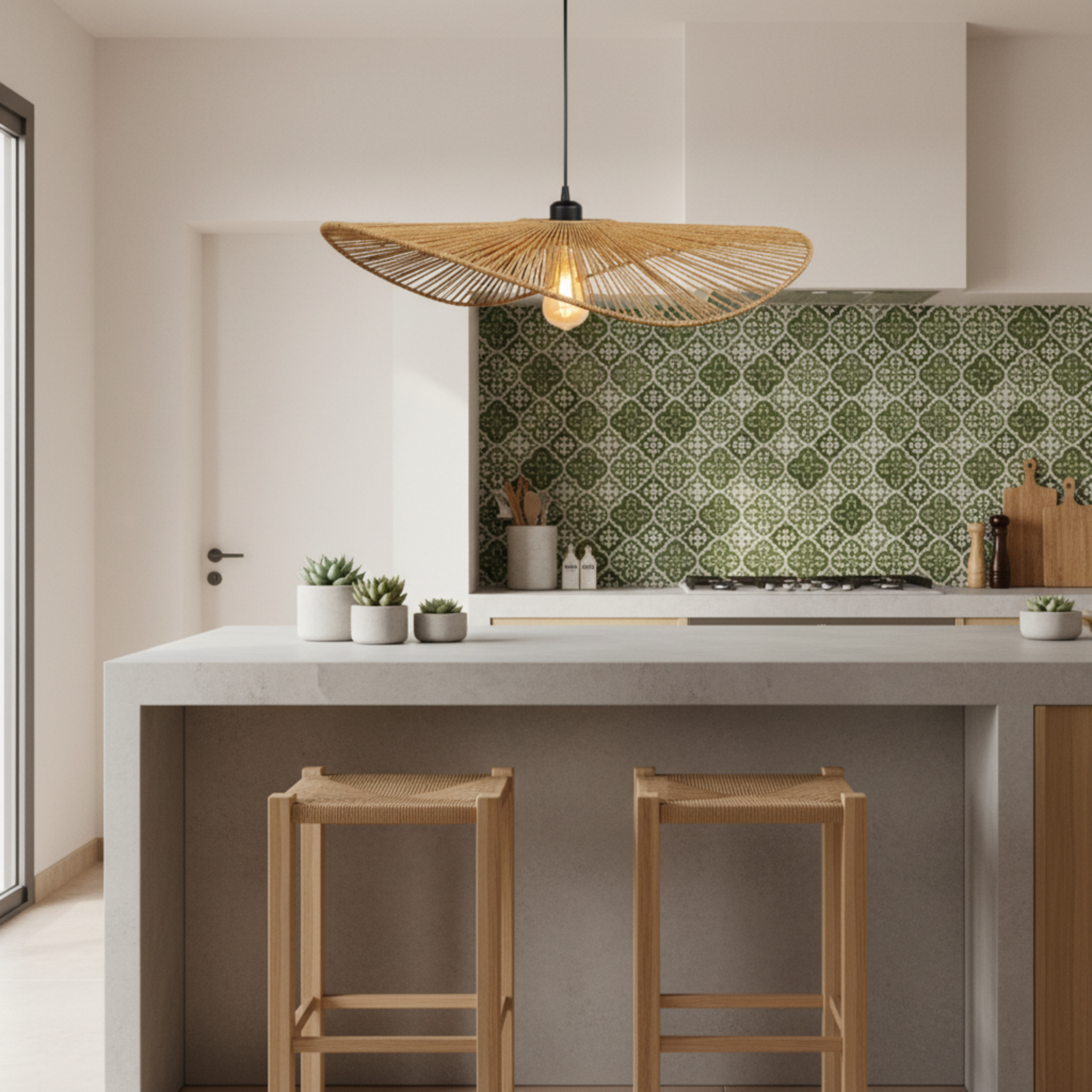 Suspension Large Plate "Medina" – Lustre Aérien en Jute Tressé