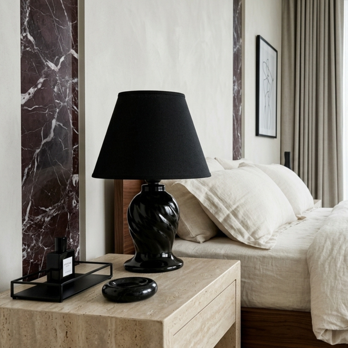 Lampe à Poser Noire Tunisie | Chevet Céramique Torsadée | Fiolla Home
