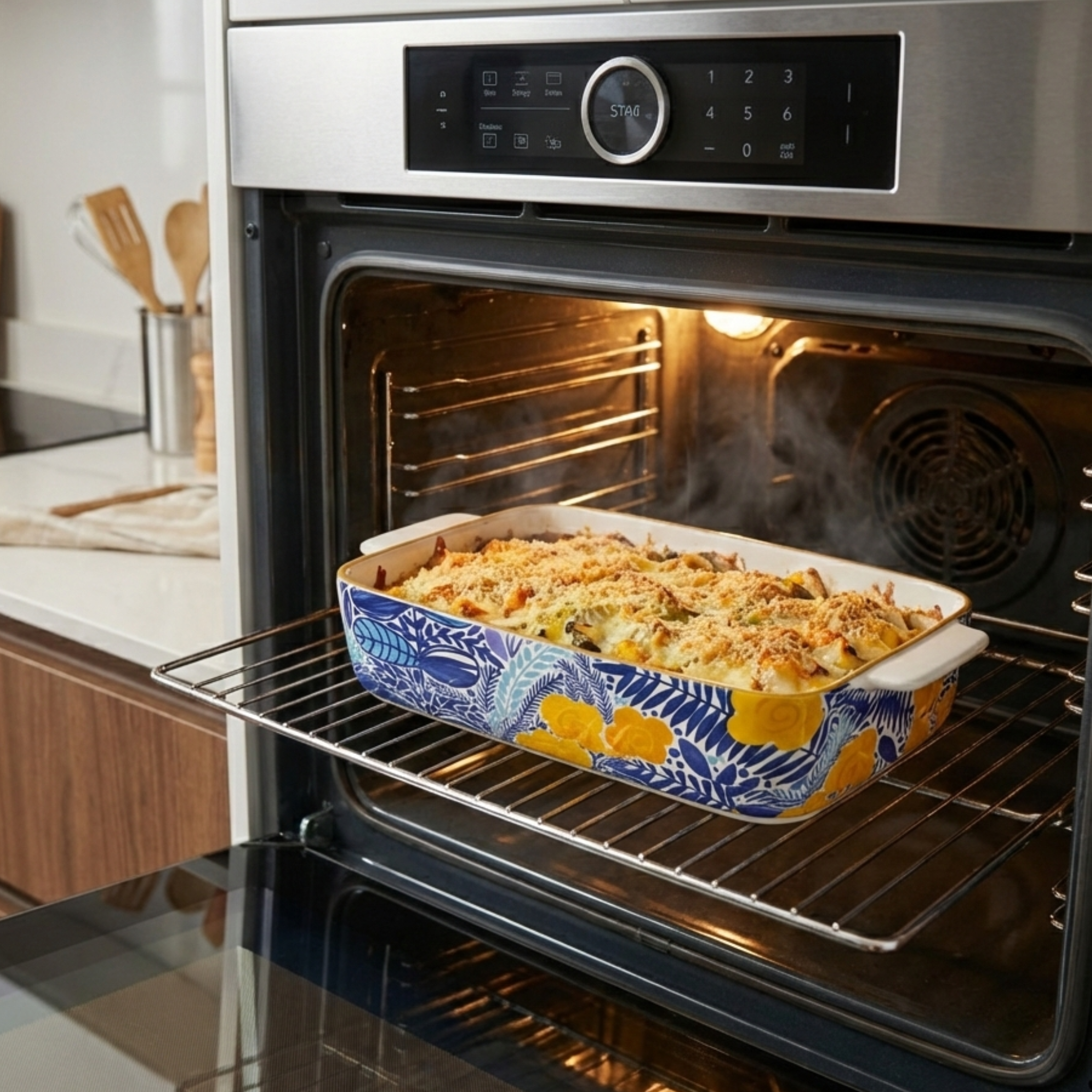 Plat à Four Rectangulaire en Céramique Décor Fleurie