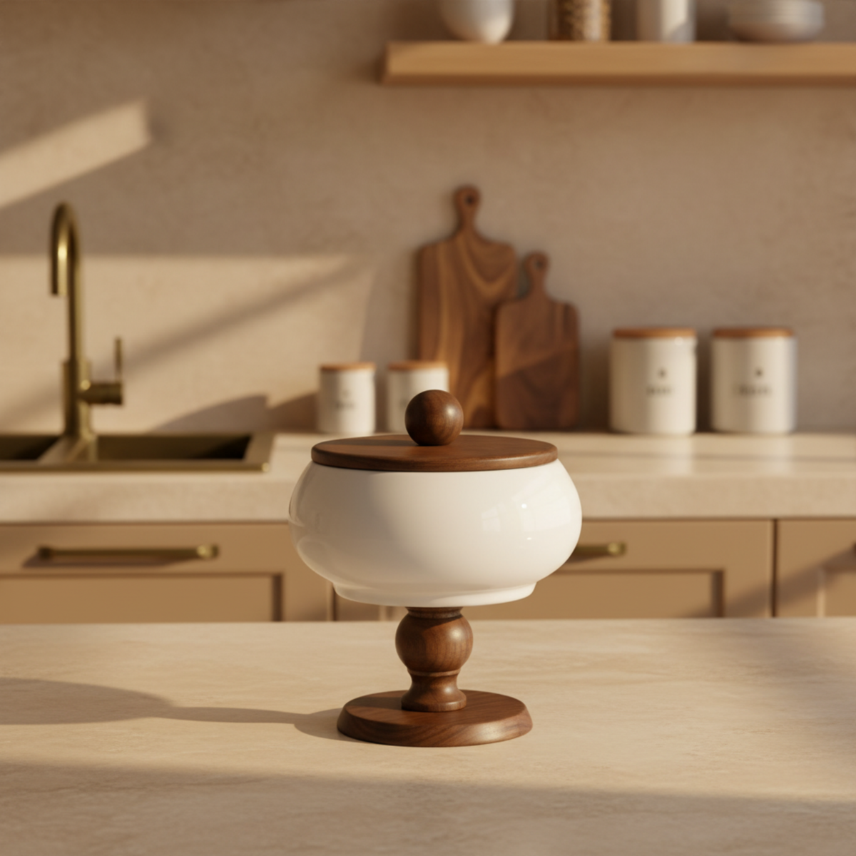 Bonbonnière Design Céramique & Bois – Élégance Moderne (Moyen Modèle)