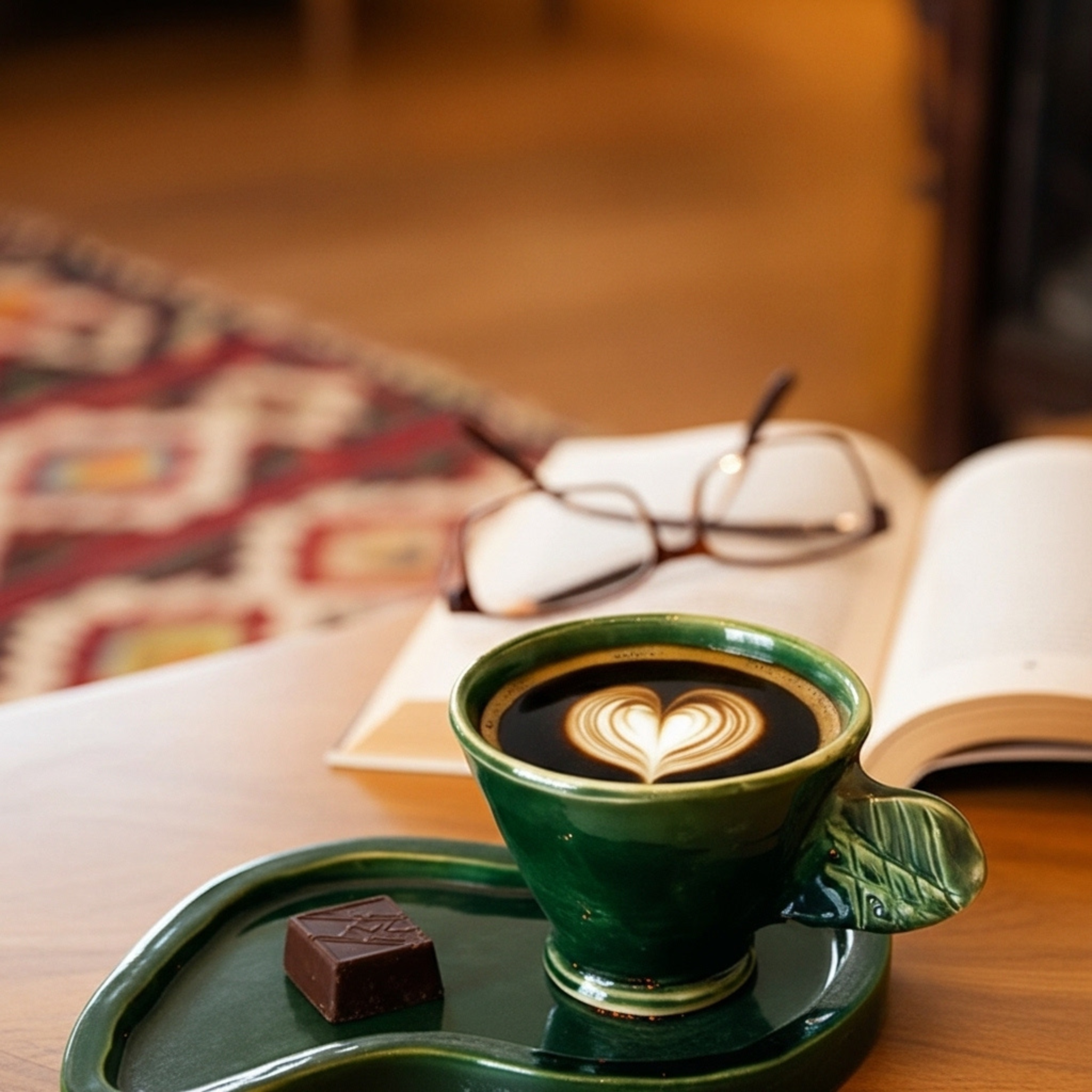 Tasse Espresso + Plateau Vert Feuille – Céramique Artisanale Tunisie