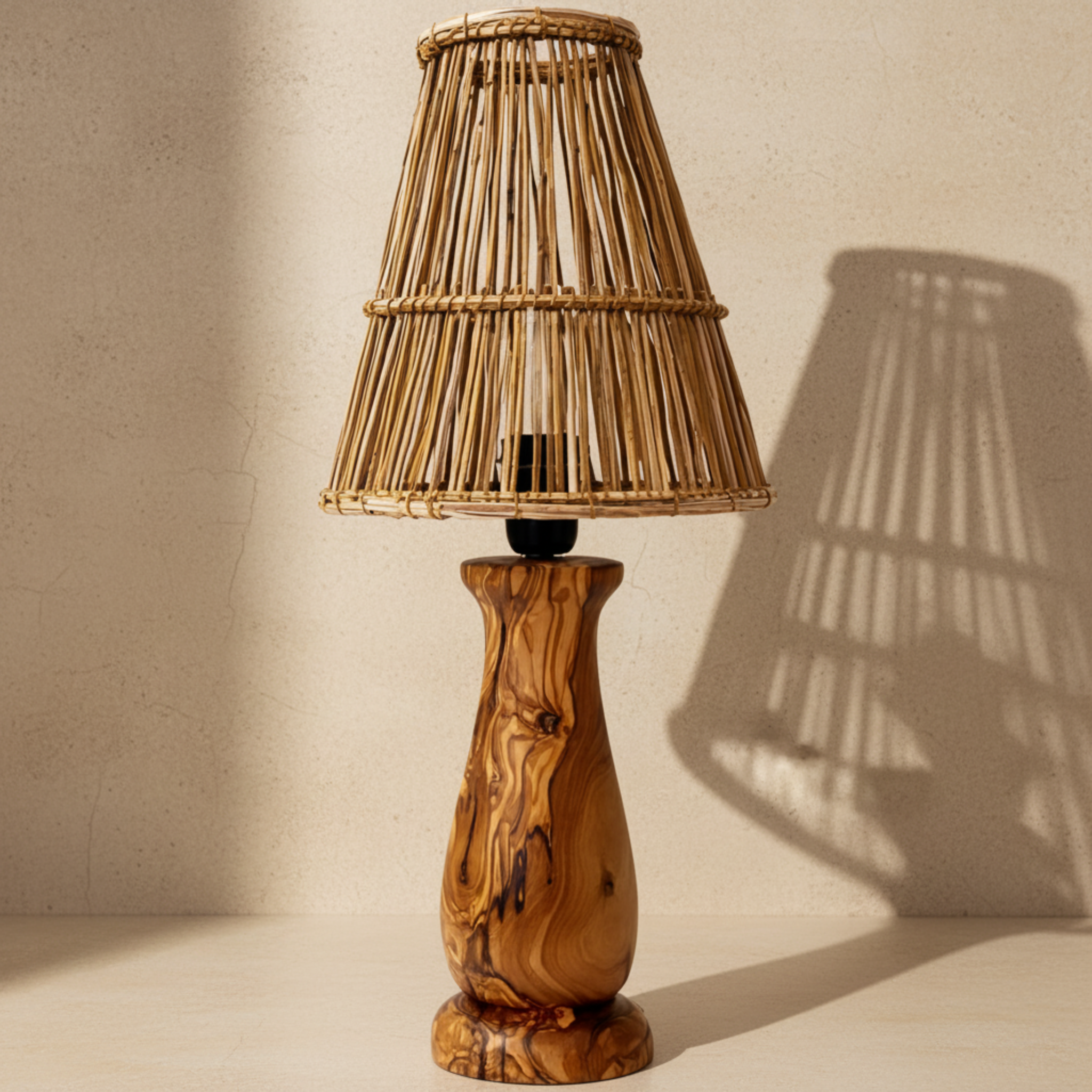 Lampe de Chevet Bois d'Olivier & Fibres de Palmier | Fiolla Home