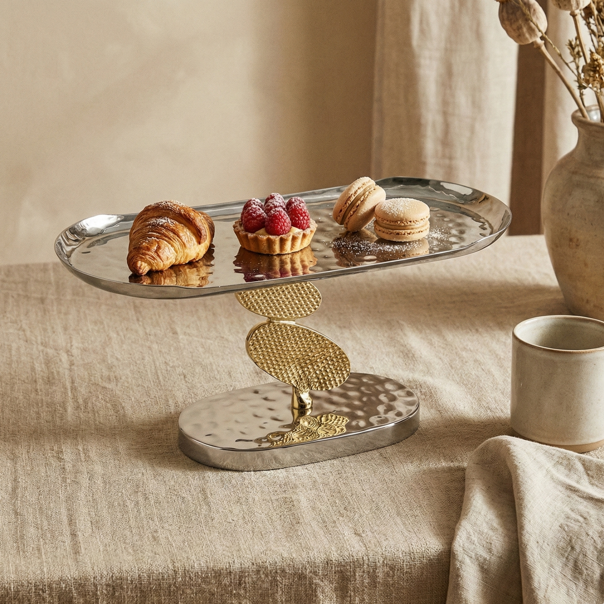 Présentoir de Table Design Cactus – Cuivre Indien & Argent Premium