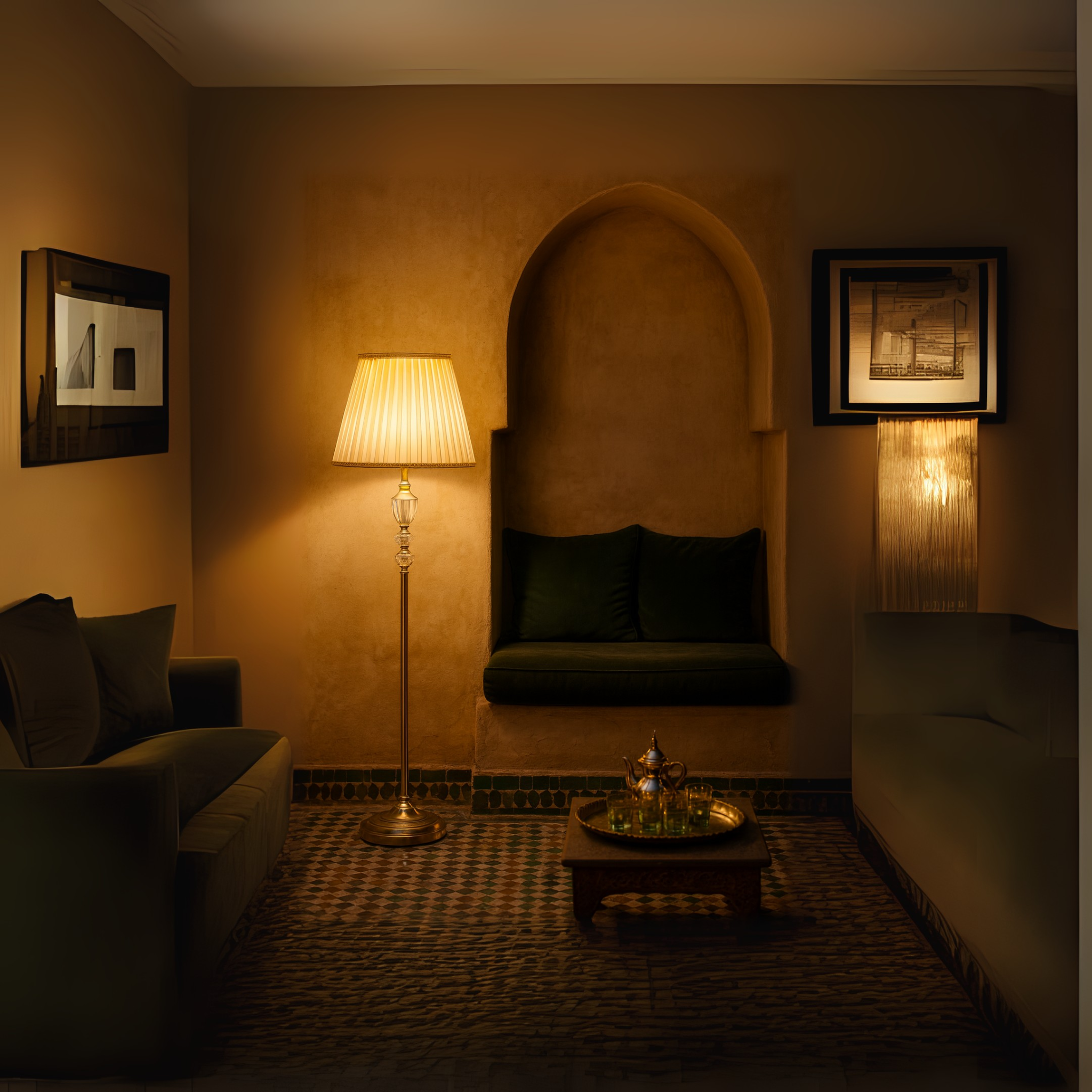 Lampadaire Antique Doré Tunisie | Abat-jour Plissé | Fiolla Home