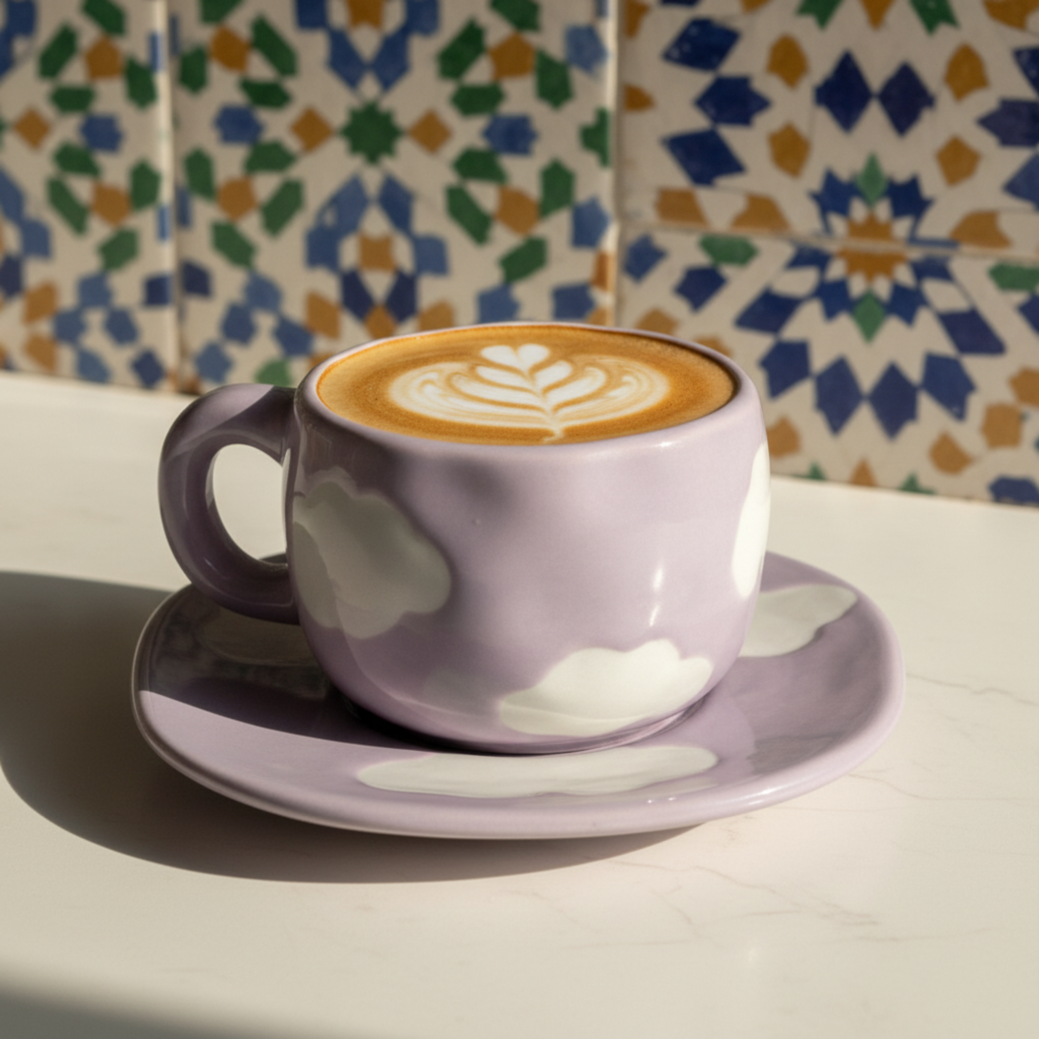 Tasse Nuage Violette Céramique — Mug Pastel Design & Soucoupe