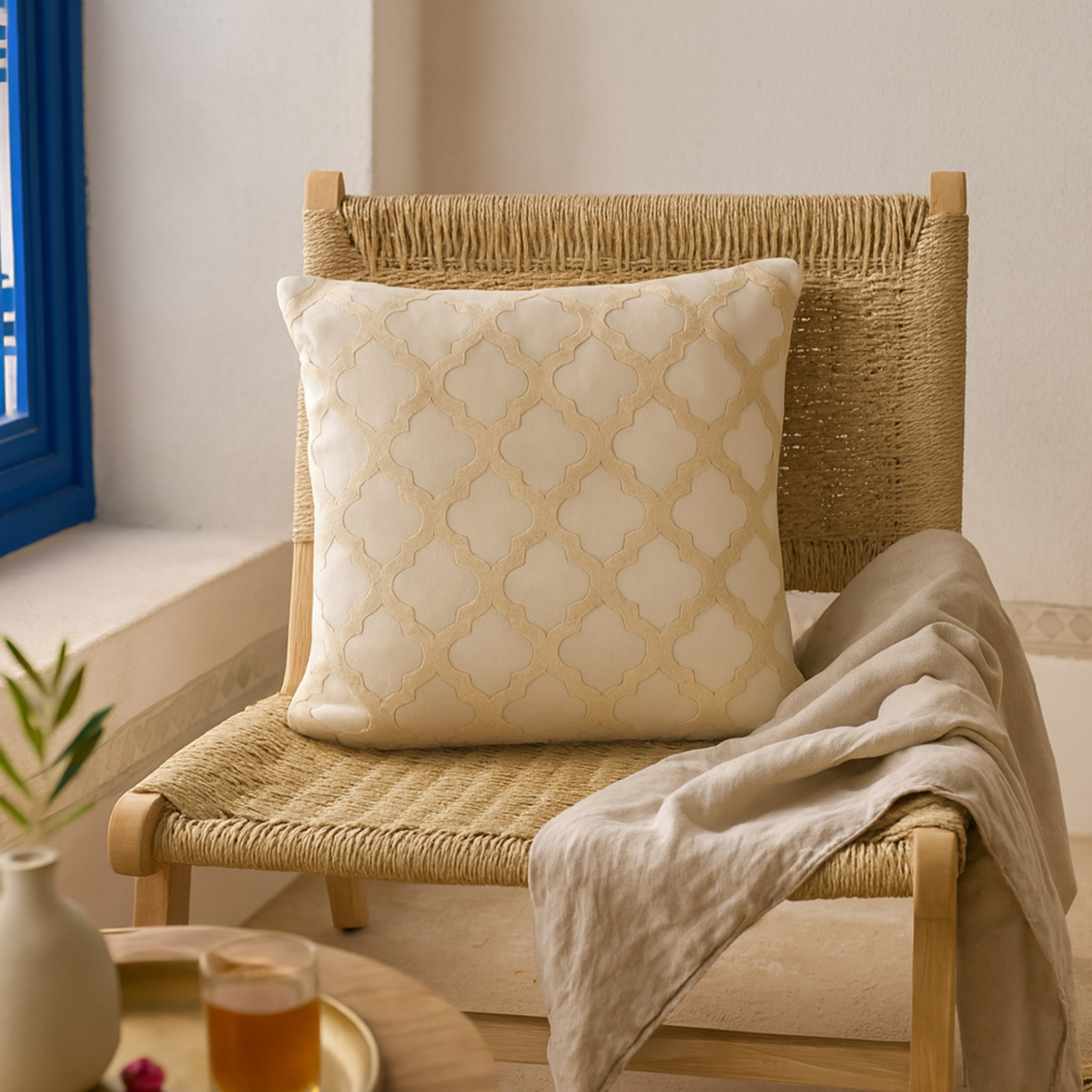 Coussin Treillis Beige Tunisie – Motif Arabesque | Fiolla Home