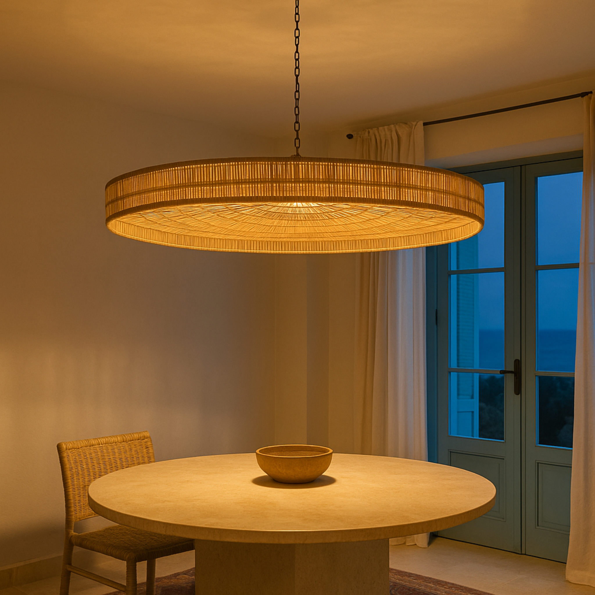 Suspension en dattier disque | Halo large, chaîne métal | Fiolla Home