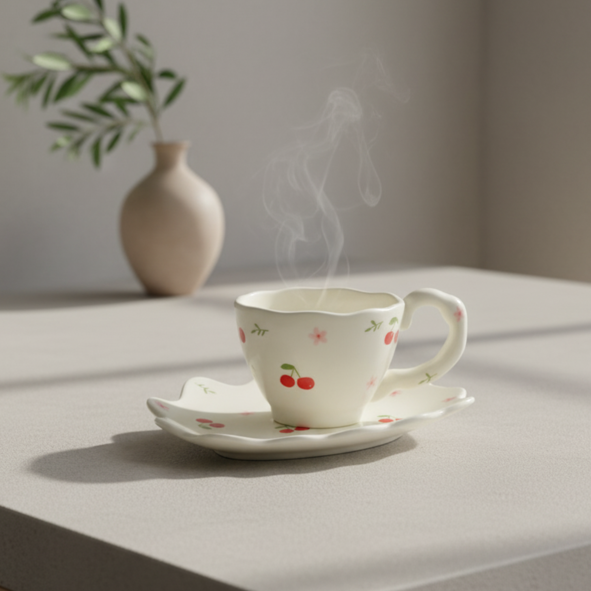Tasse à Café Tunisie | Motif Cerises avec Soucoupe | Fiolla Home