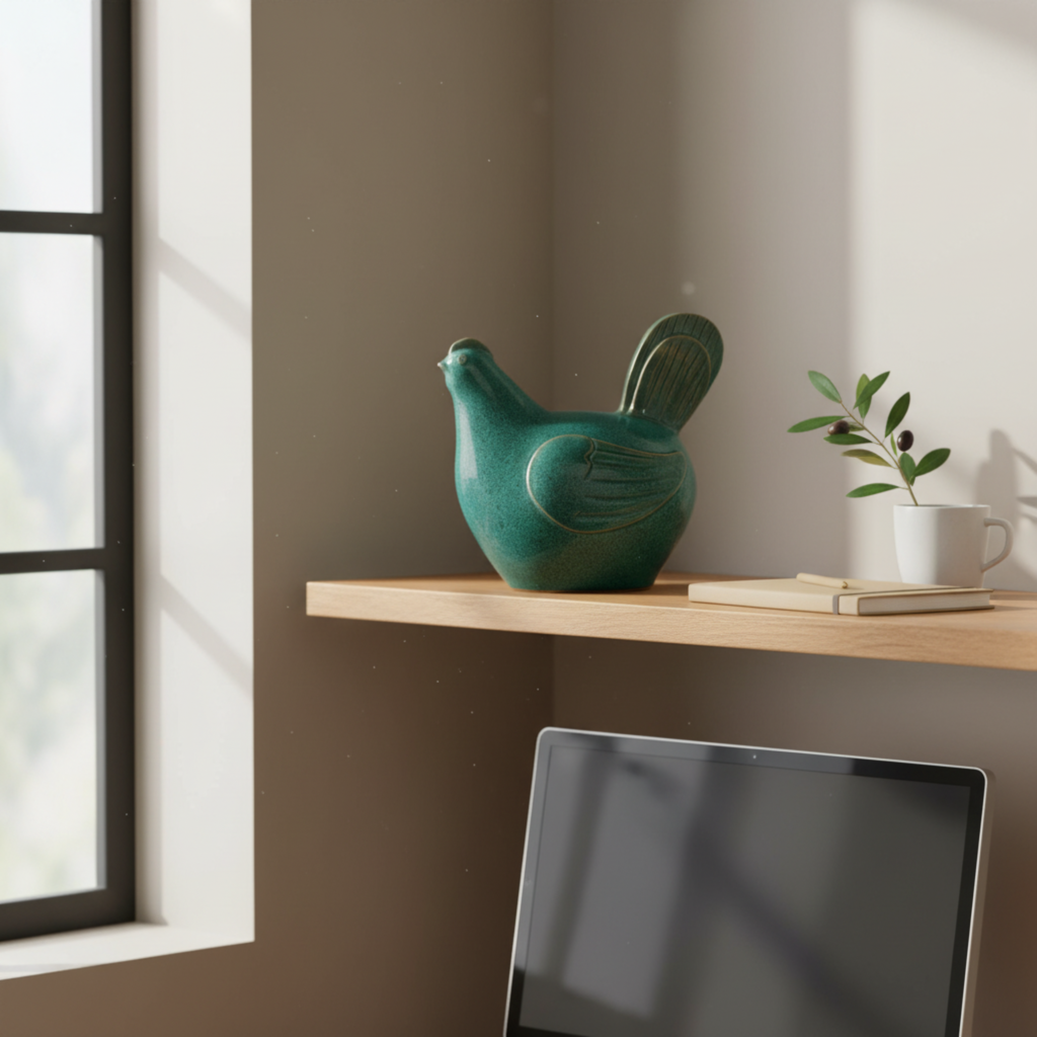 Sculpture Poule en Céramique – Émail Émeraude Tunisien