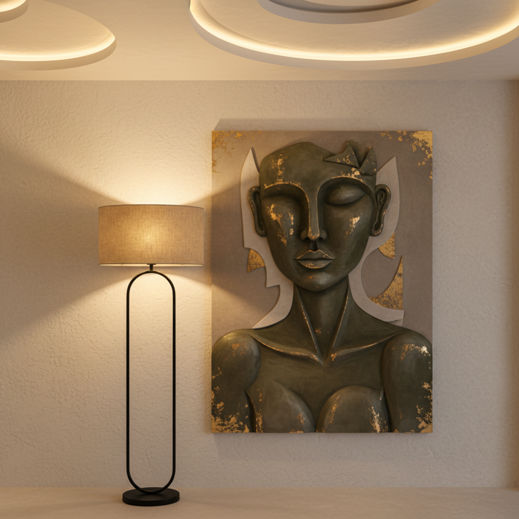 Lampadaire NATURA Métal Noir et Abat-Jour Lin Clair | Fiolla Home