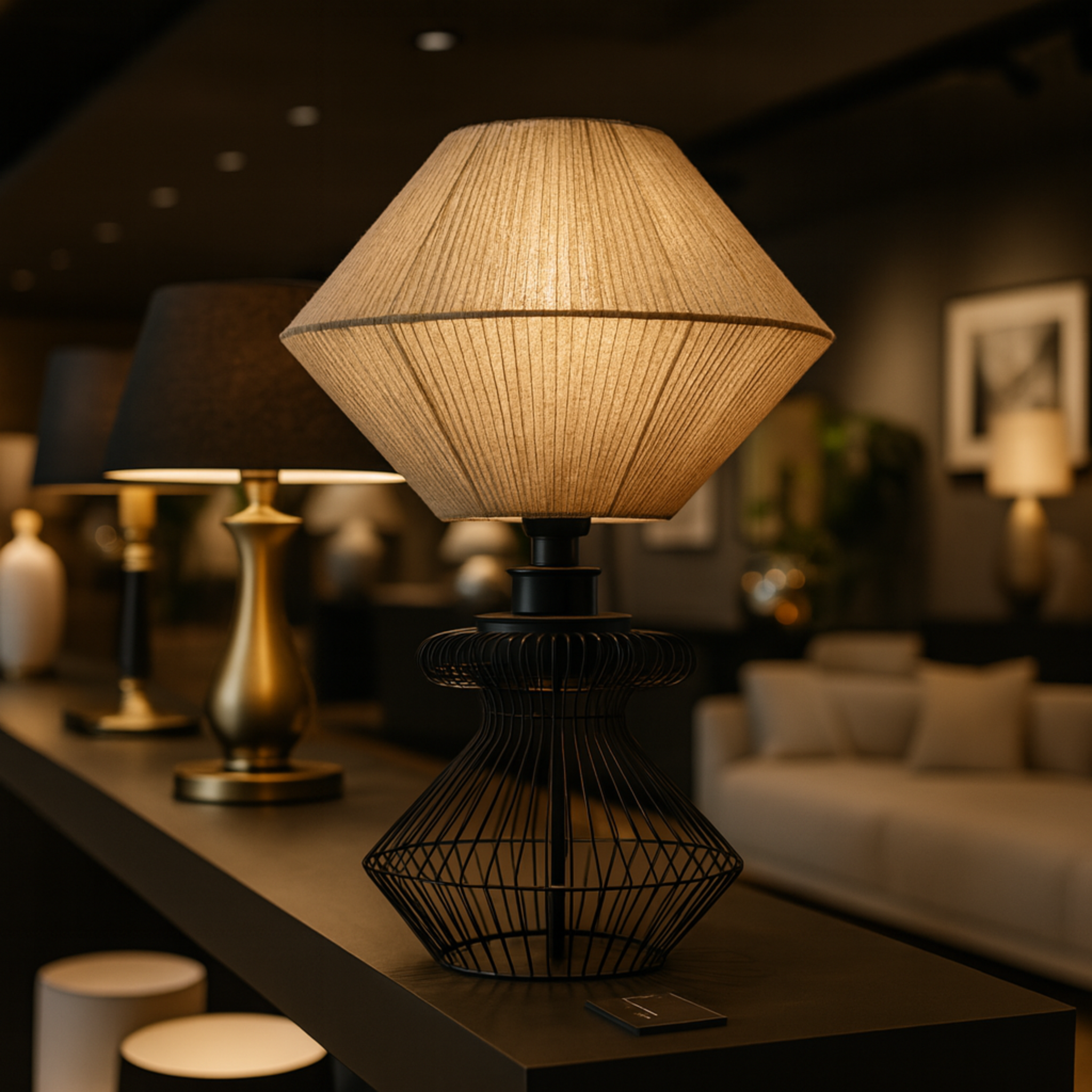 Lampe de Table Design en Jute et Métal Noir | Fait Main | Tunisie