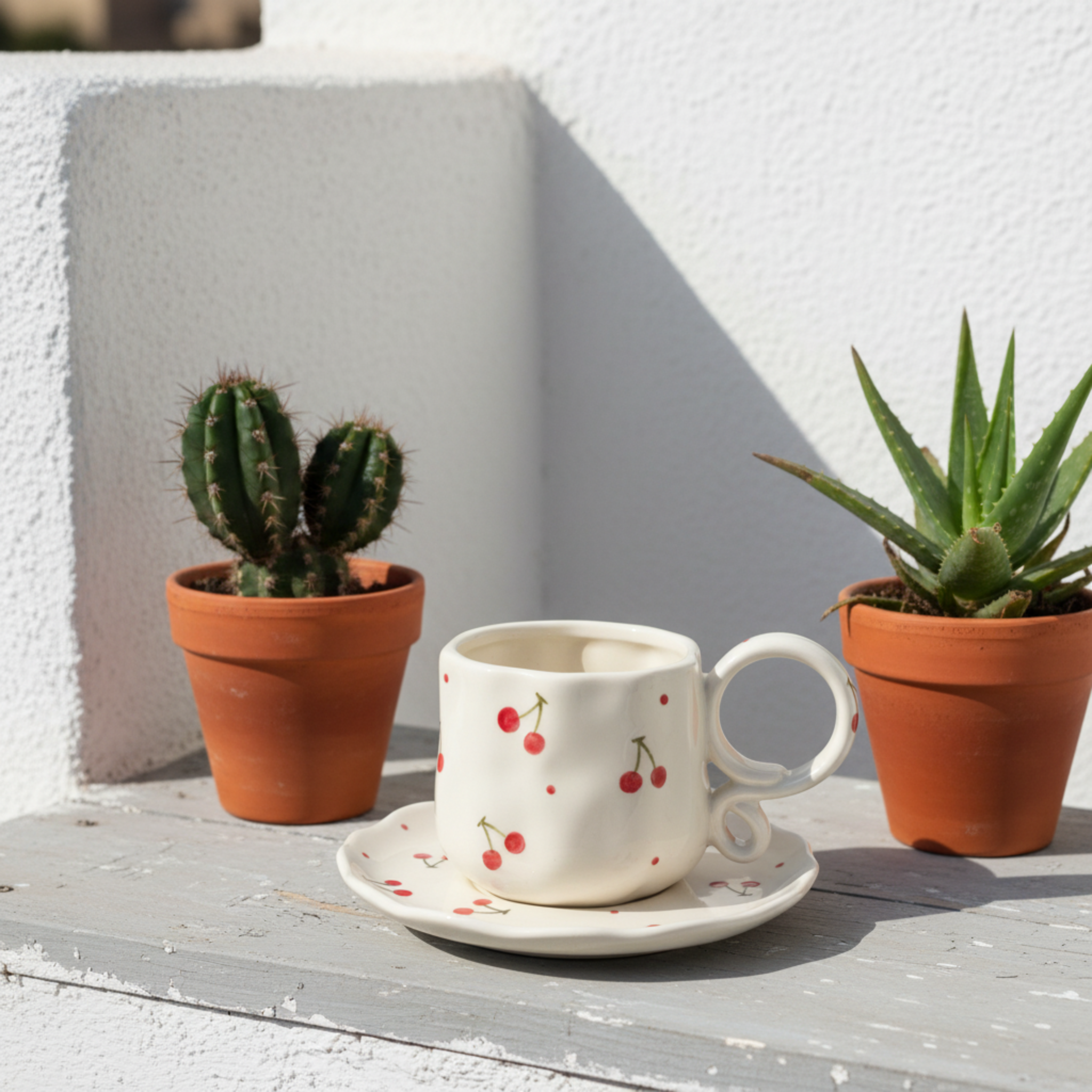 Set Tasse & Soucoupe Cerises en Céramique – Design Tendance & Artisanal