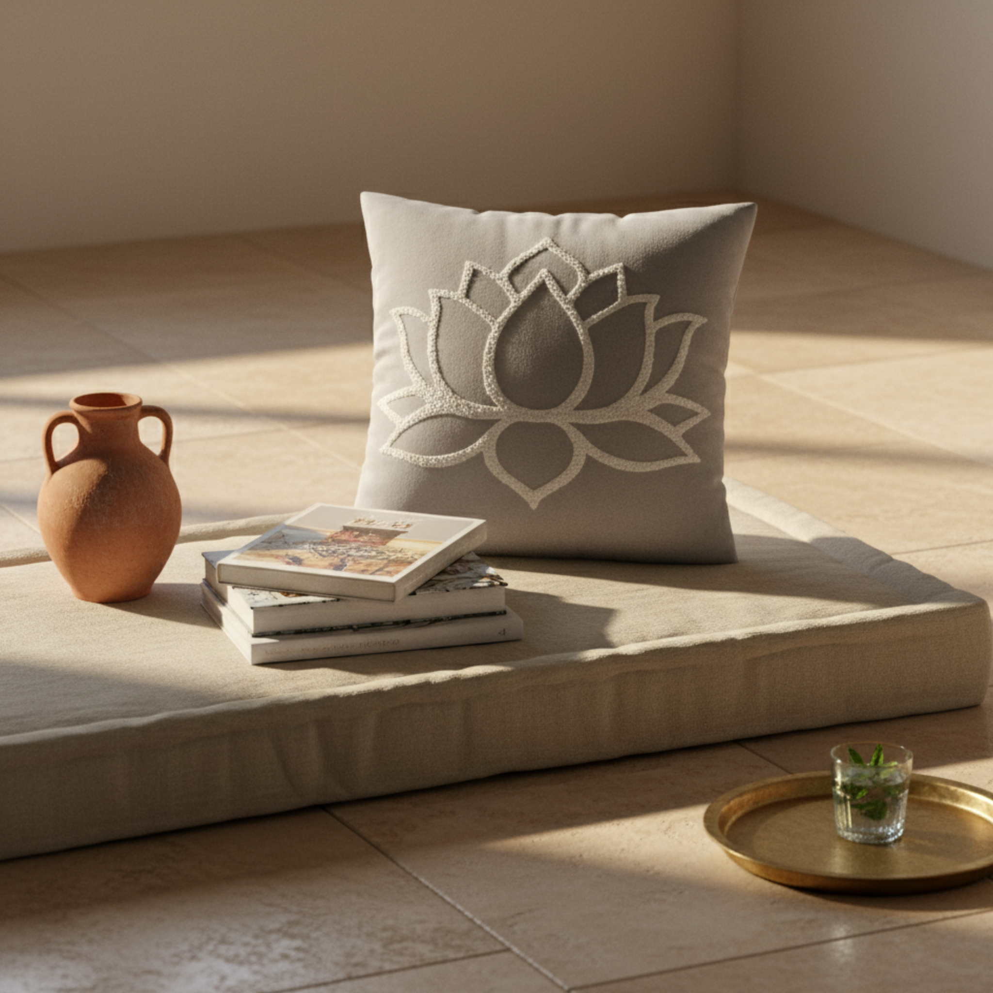 Coussin décoratif Gris Tunisie – Lotus Zen | Fiolla Home