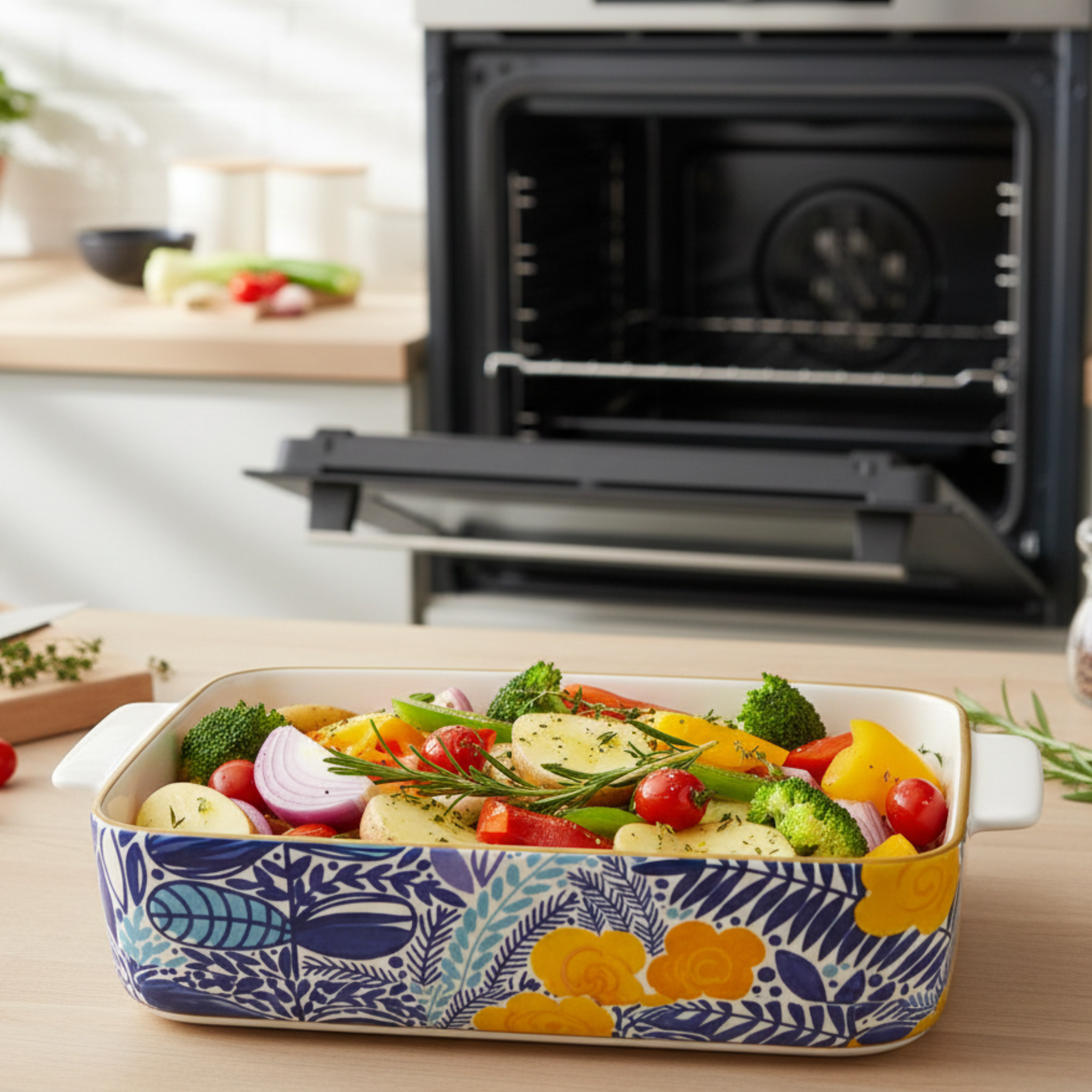 Plat à Four Rectangulaire en Céramique Décor Fleurie