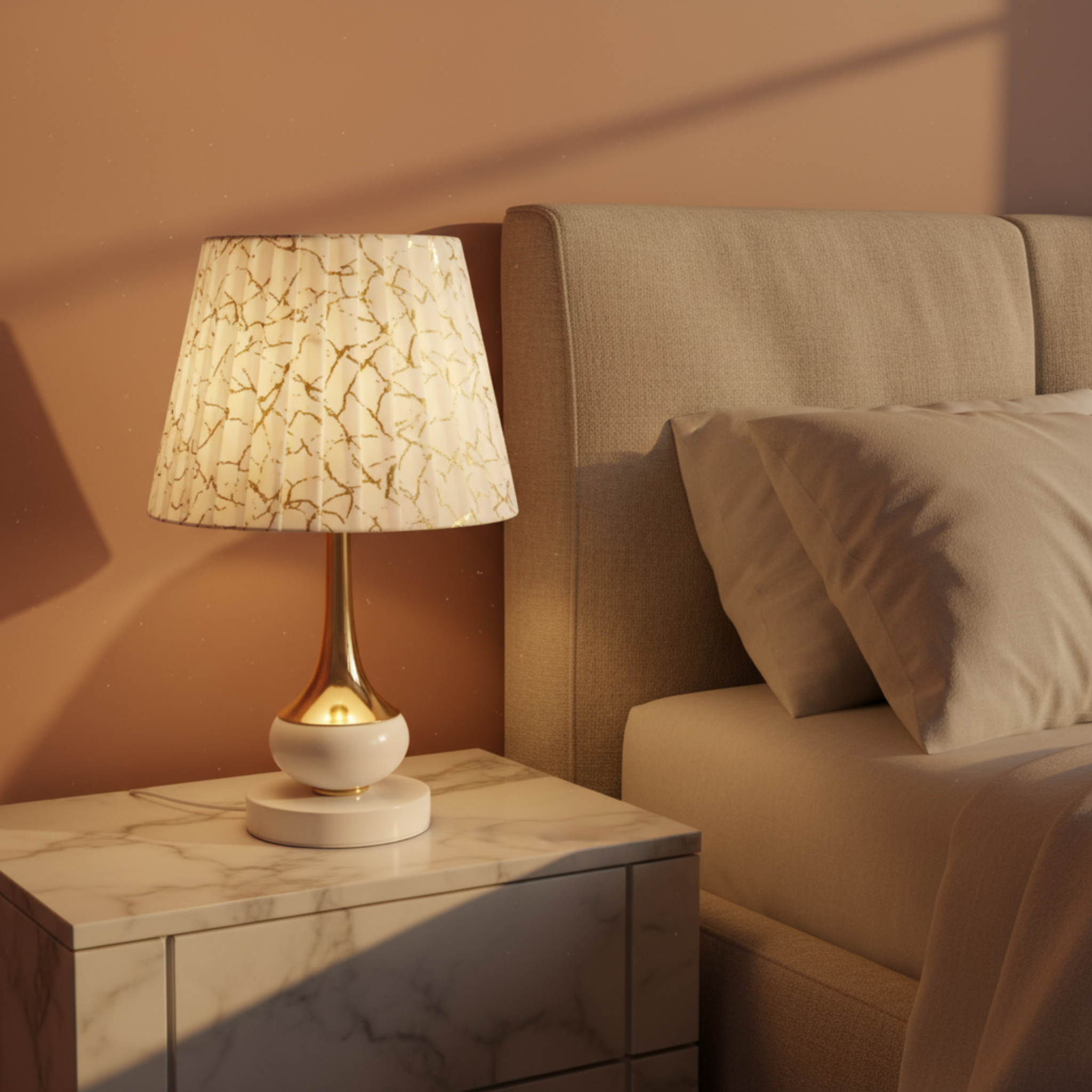 Lampe de Chevet Dorée Effet Marbre | Fiolla Home Tunisie