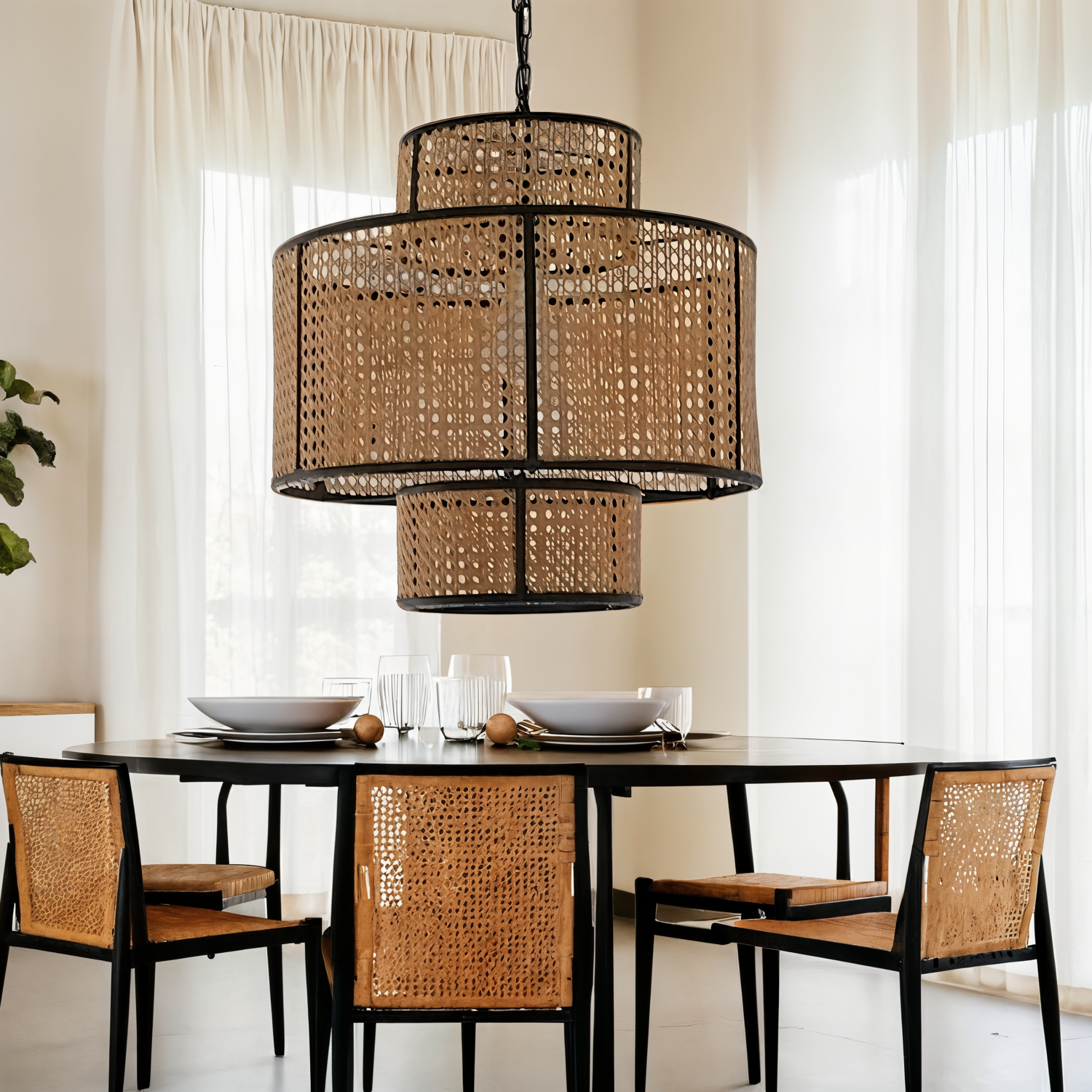 Suspension en Rotin Eloya | Luminaire Éco Chic pour Intérieur | Fiolla Home