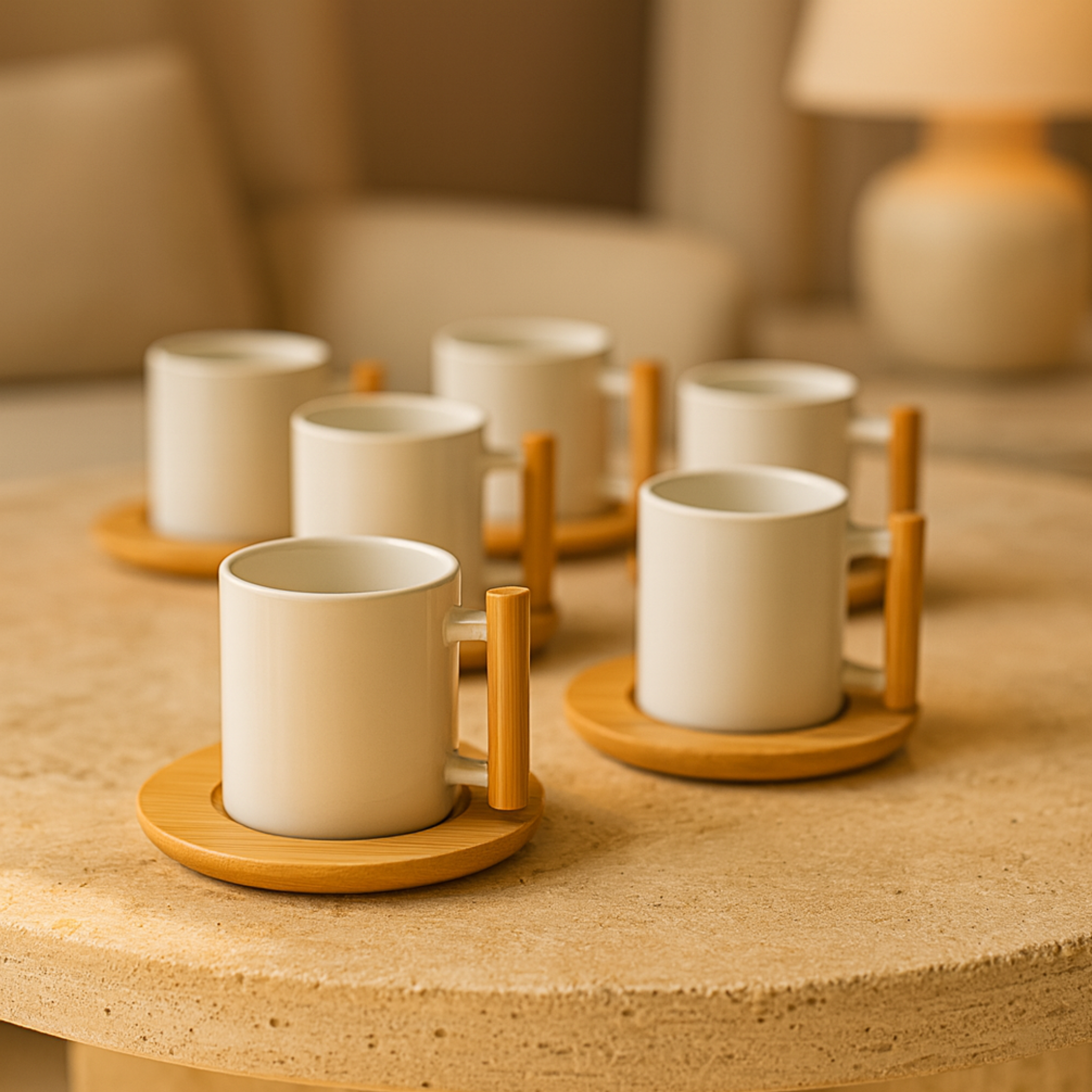 Set Café Noir | Céramique Blanche & Bambou | Fiolla Home