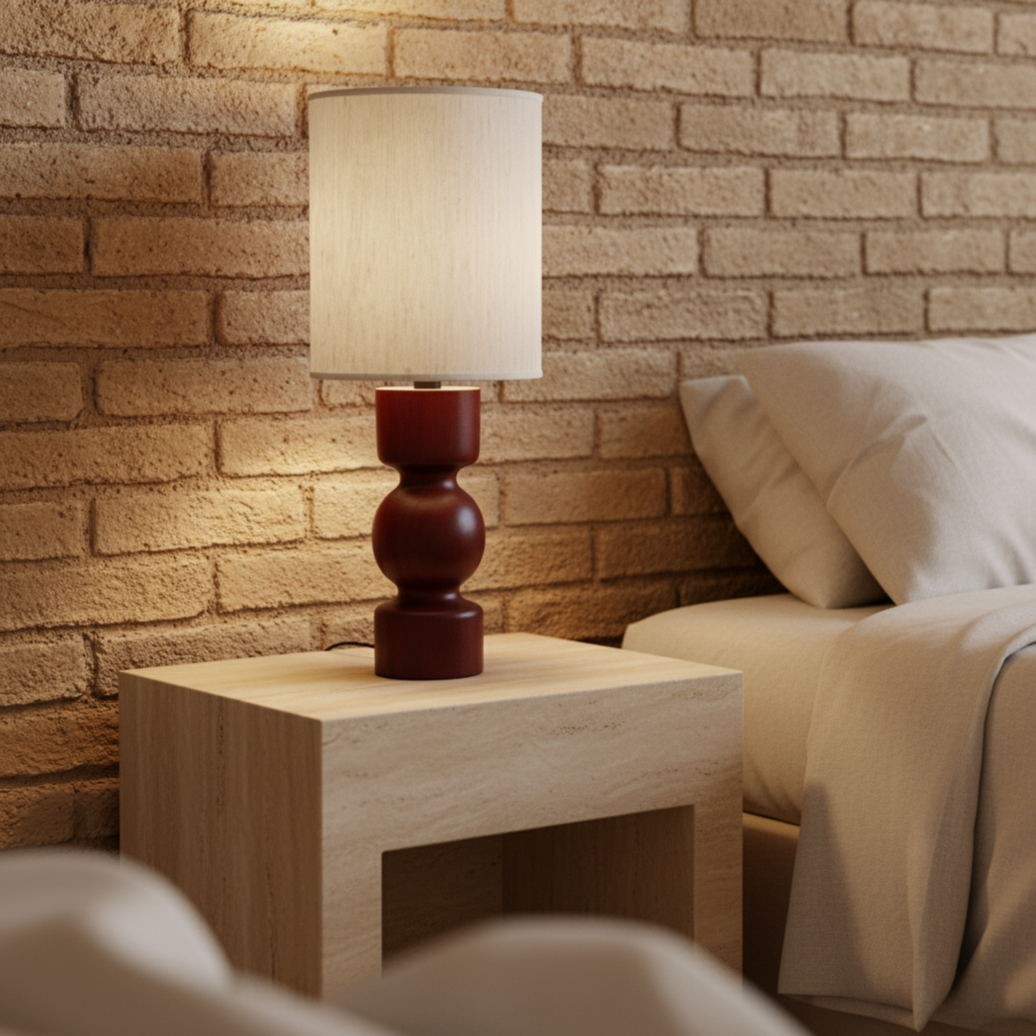 Lampe de chevet Qamra – bois handmade | Tunisie