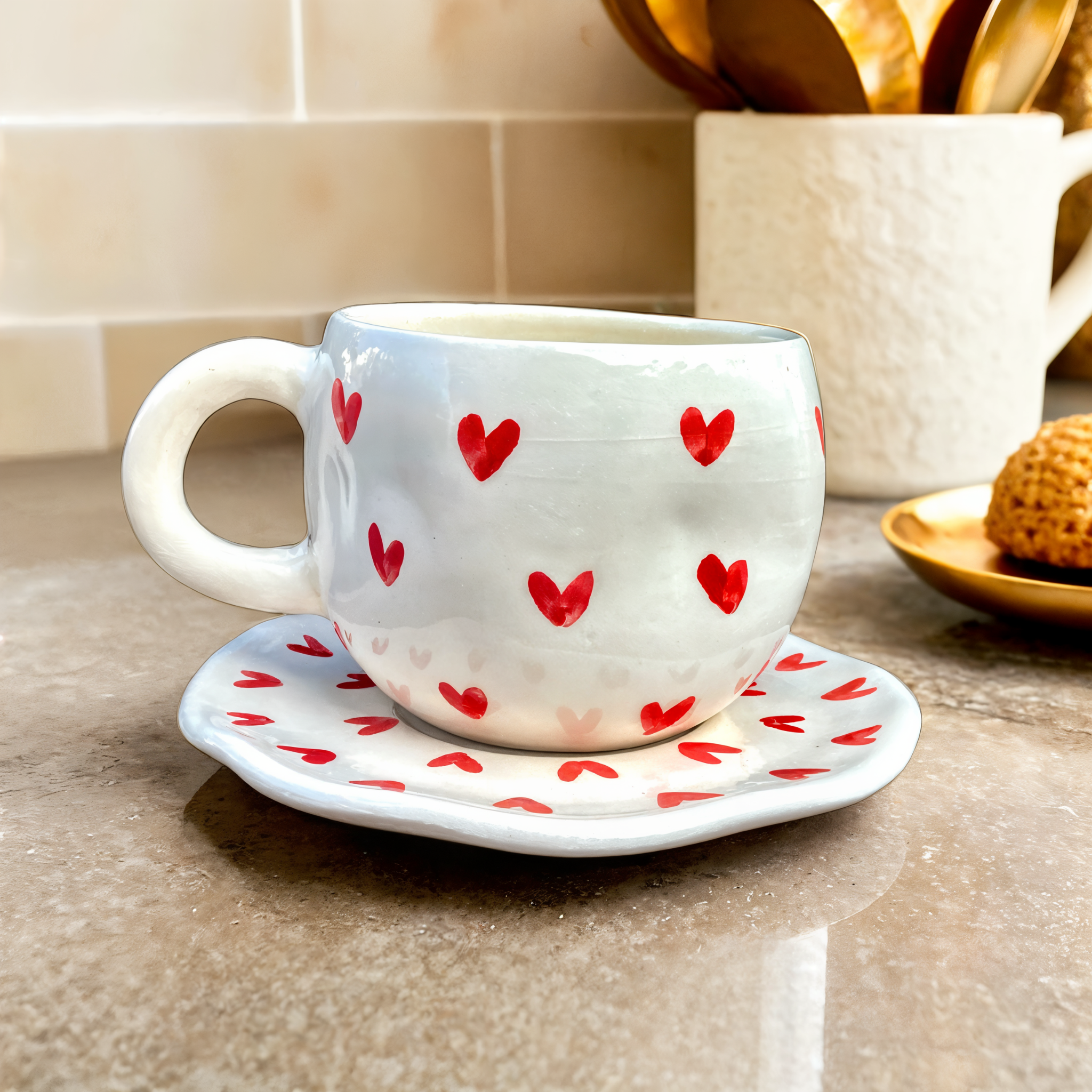 Mug Céramique Fait Main | Motifs Cœurs Romantiques | Fiolla Home