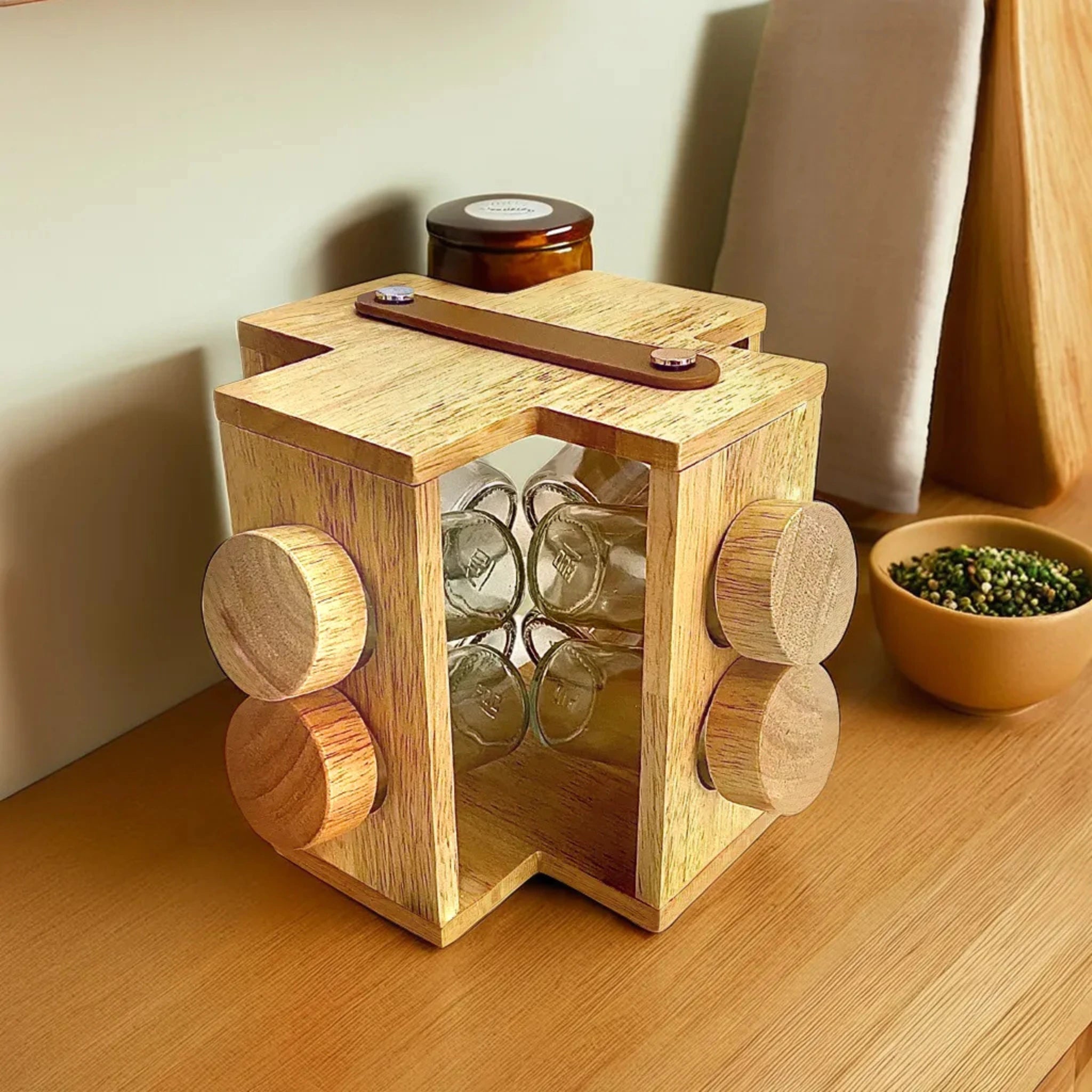 Porte-Épices Verre et Support en Bois | 12 ou 8 Pièces | Fiolla Home