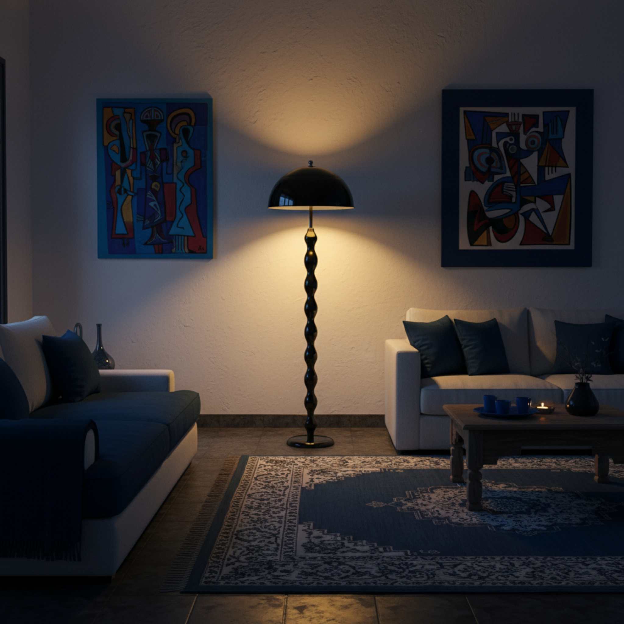 Lampadaire sur Pied Design "Totem" Noir Laqué | Luminaire Salon Moderne Tunisie