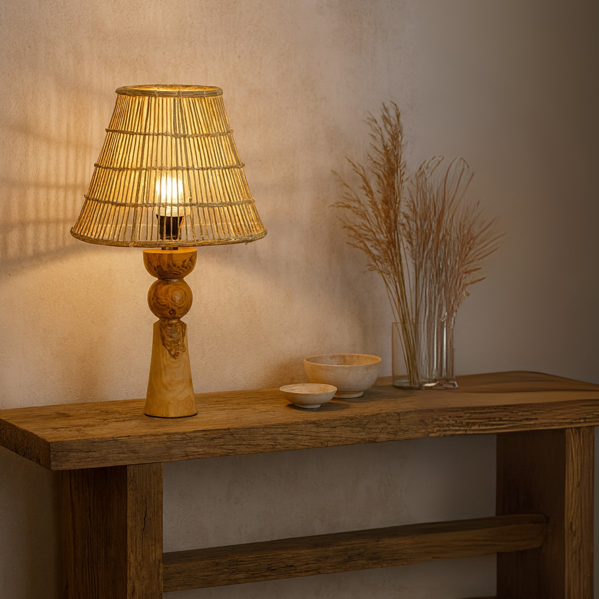 Veilleuse Fibres de Palmier | Pied Bois d’Olivier | Fiolla Home