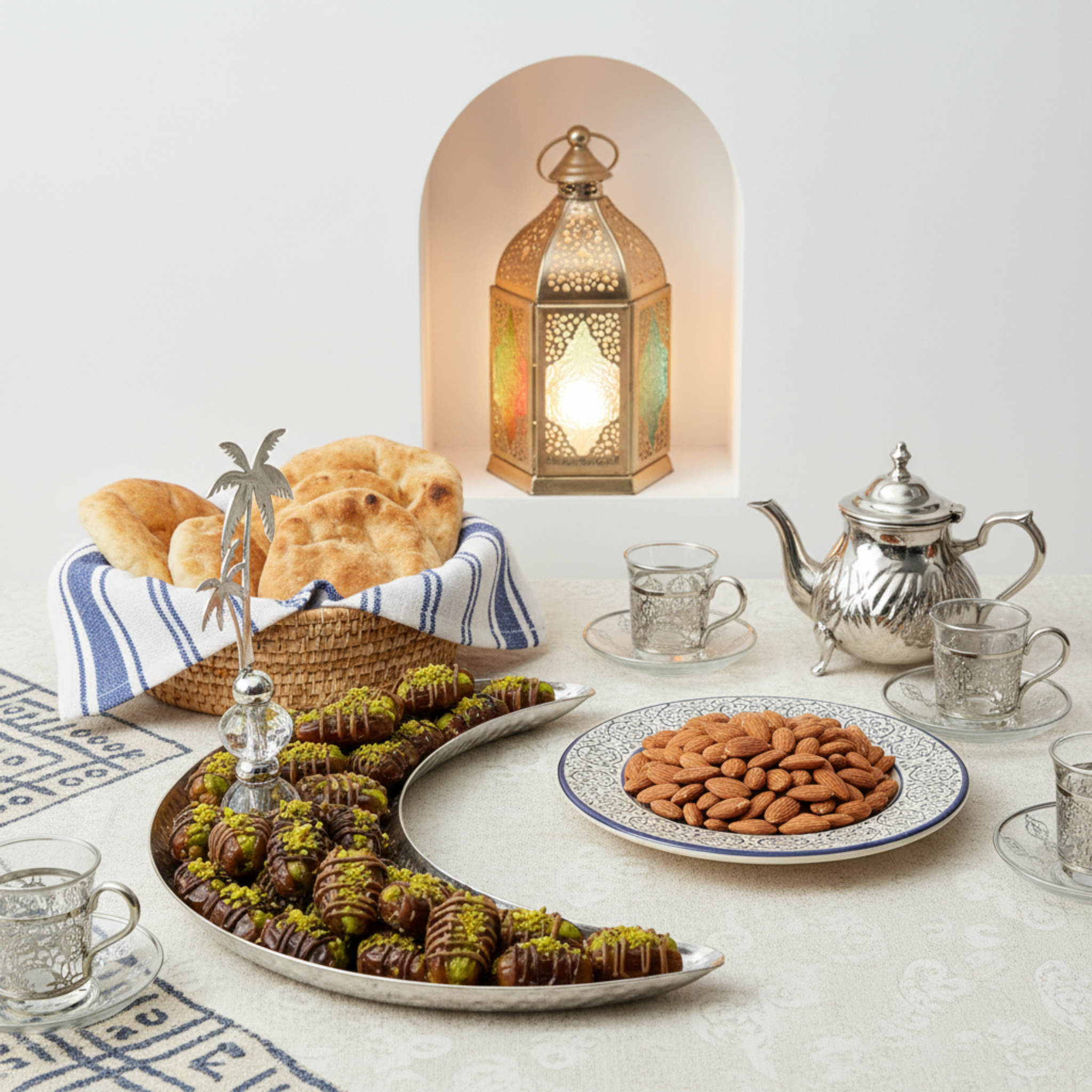 Plateau Croissant de Lune Argenté & Palmier – Déco Table Ramadan