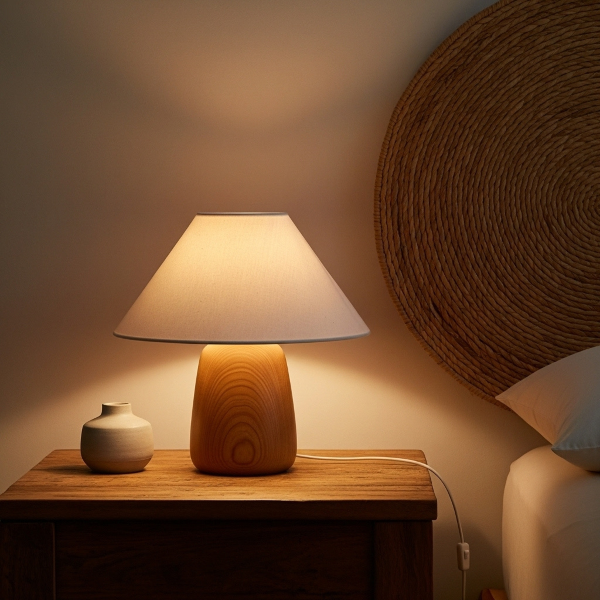 Veilleuse en Bois Artisanale – Lampe de Chevet Design Tunisie